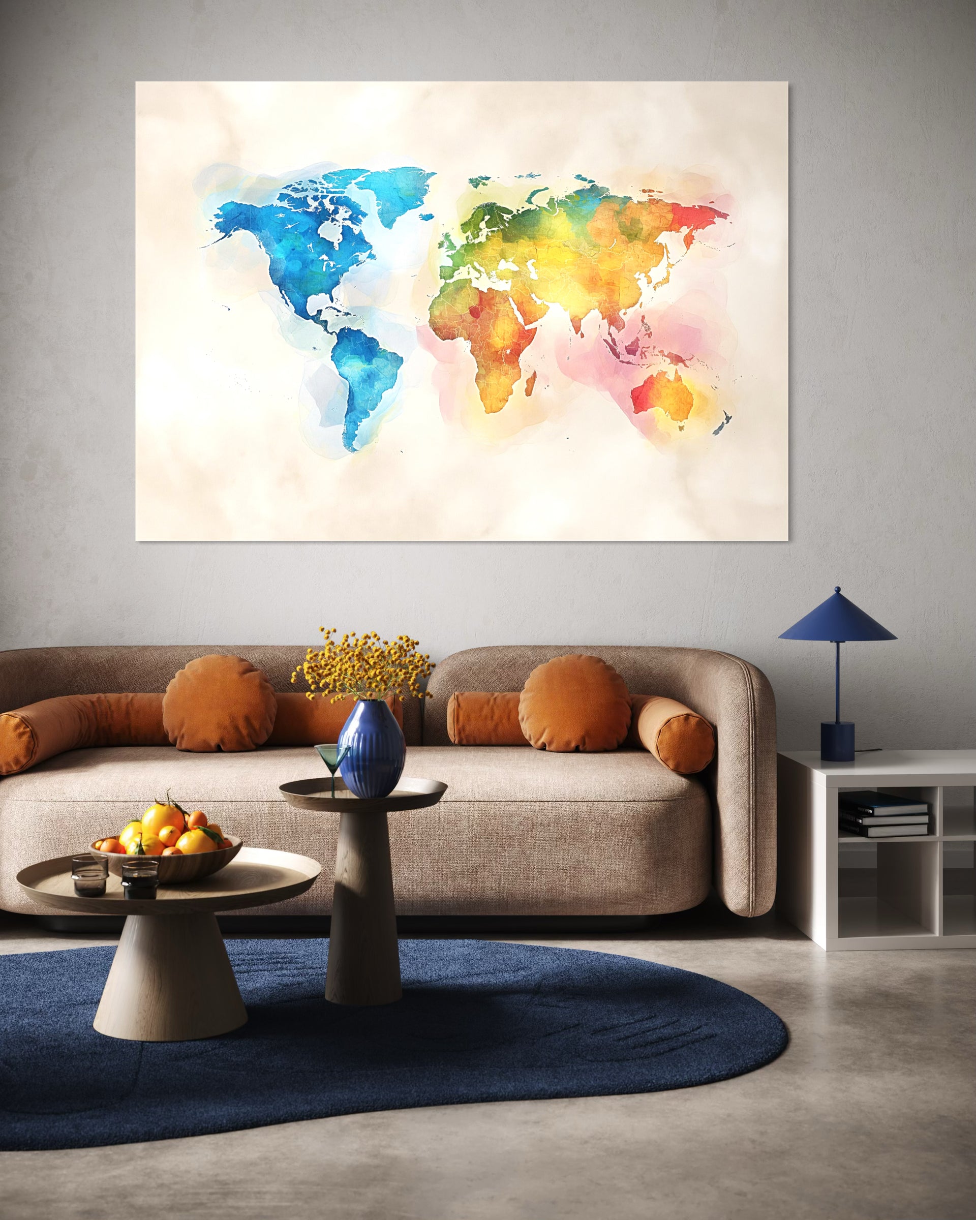 Mondo pop art multicolore: mappa mondiale acquarellata su tela chiara