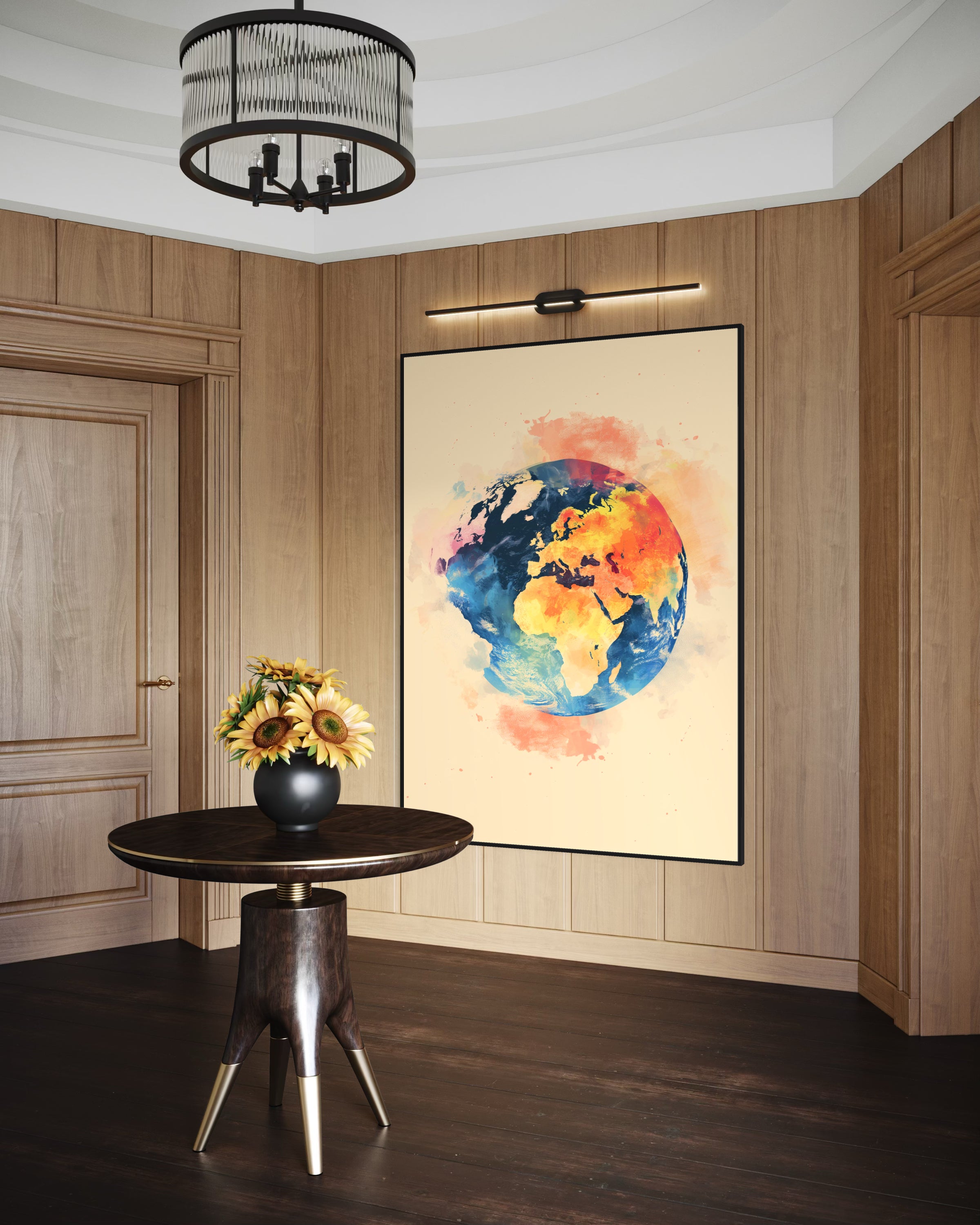 Mondo pop art con globo colorato e cornice nera, stampa incorniciata