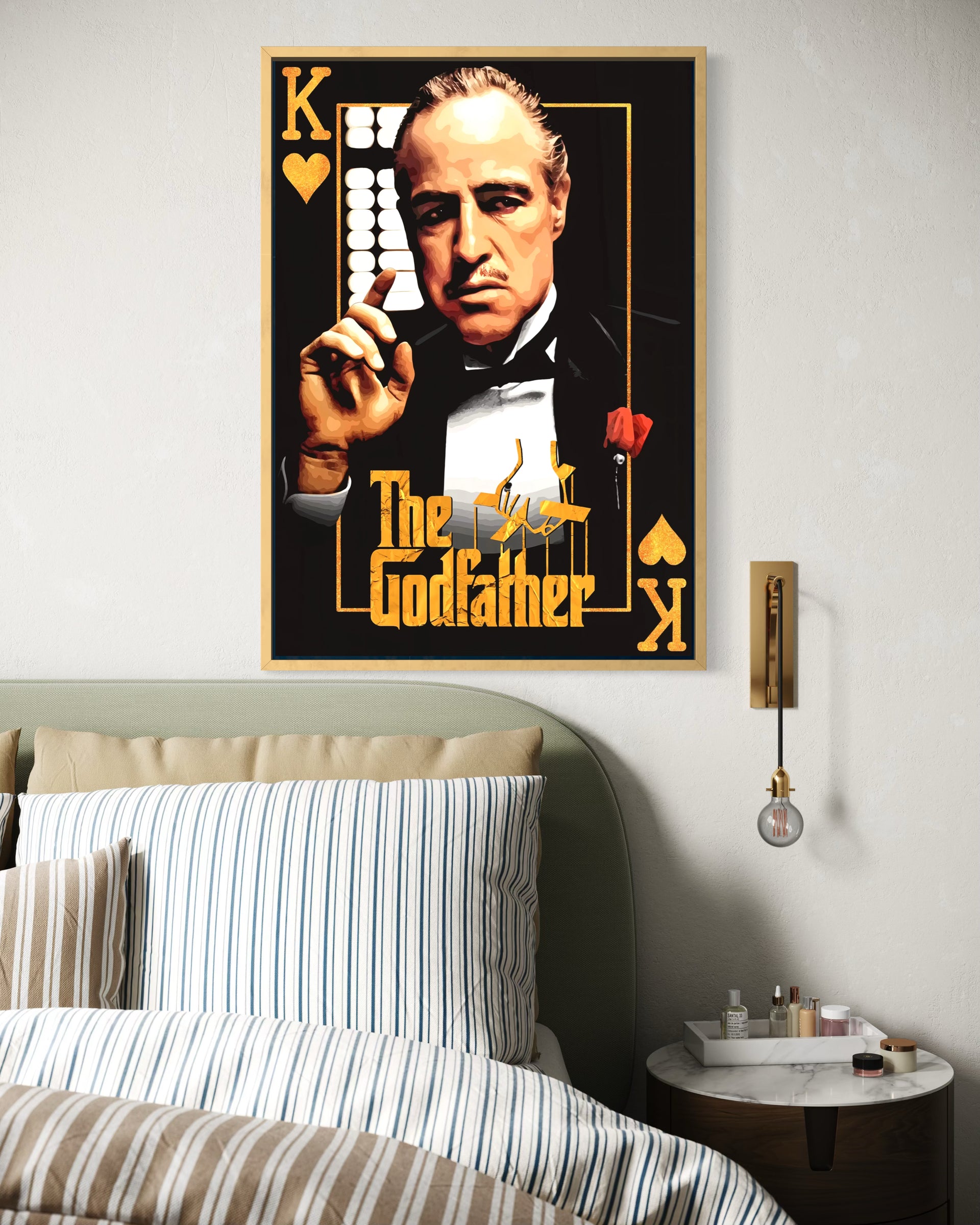 Locandina incorniciata Godfather: uomo in abito scuro con carte da poker