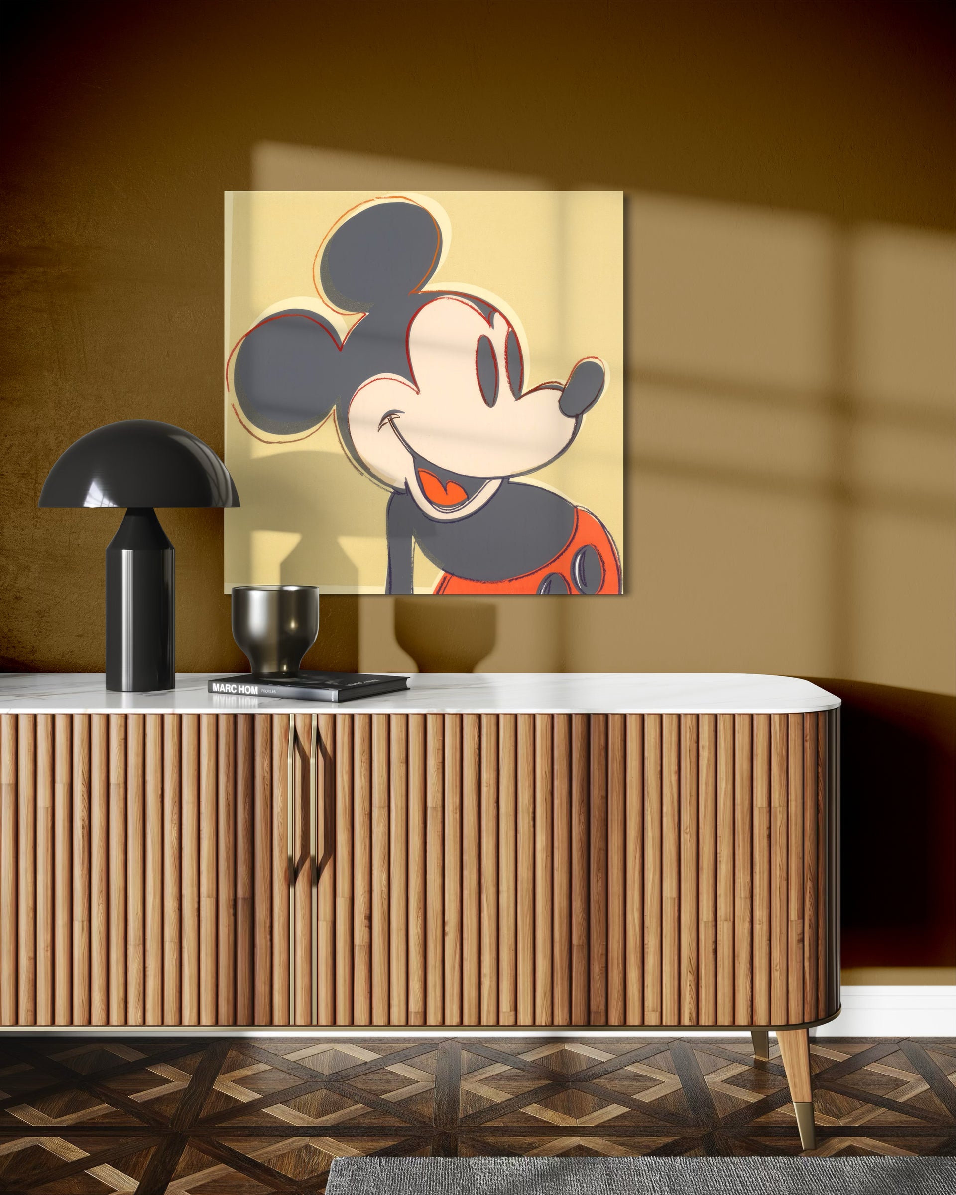 Old style topolino: stampa vintage con cornice, volto e sagoma di Topolino