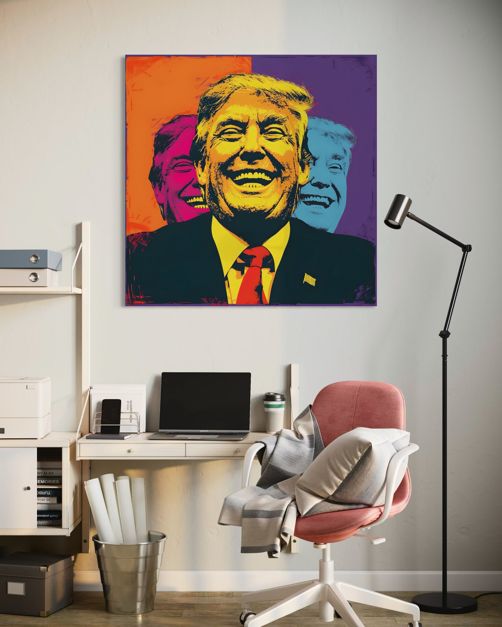 Quadro “The President” con cornice nera, ritratto stilizzato dell’uomo in stile pop art