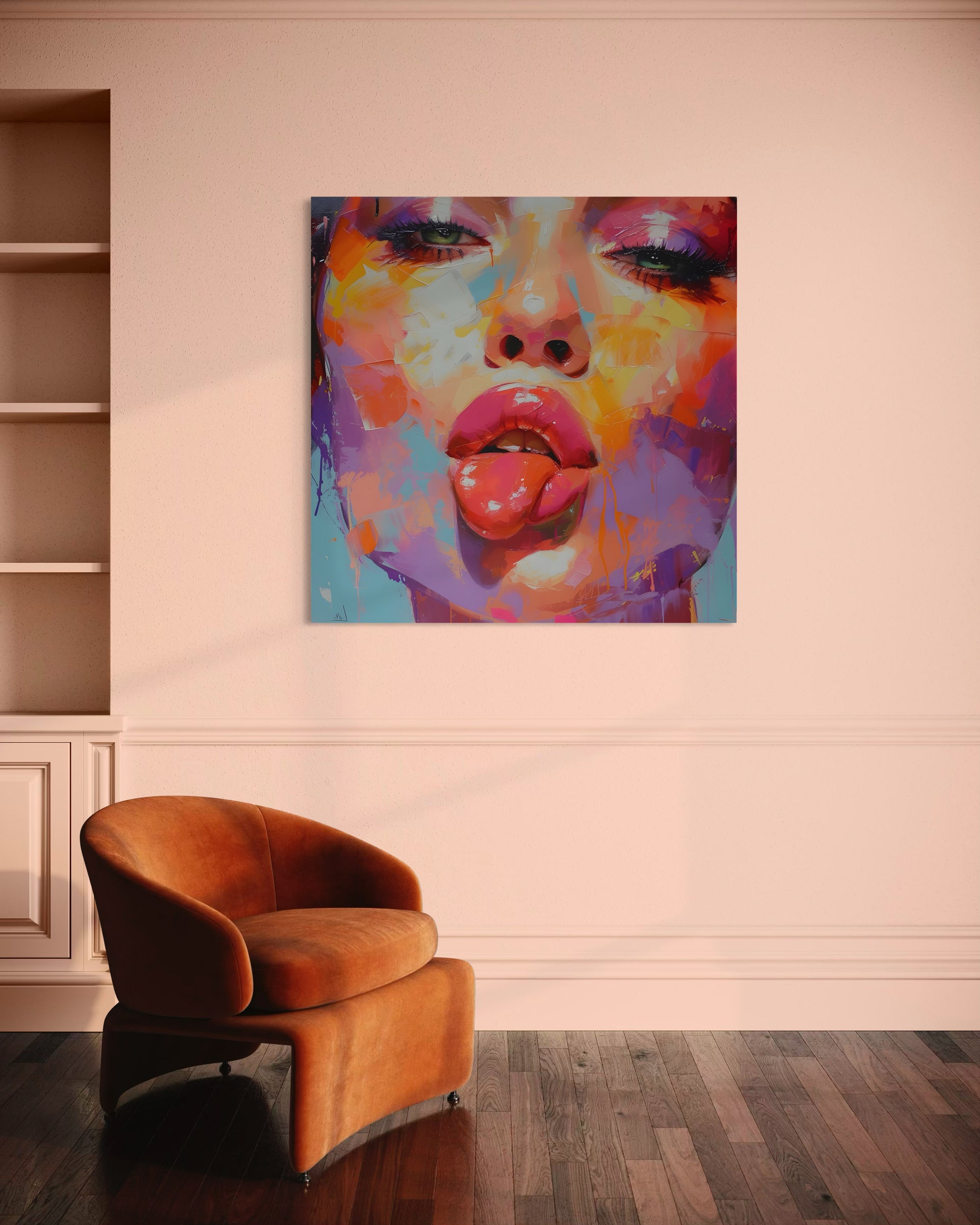 Nice: stampa pop art con volto multicolore, cornice sottile in vista