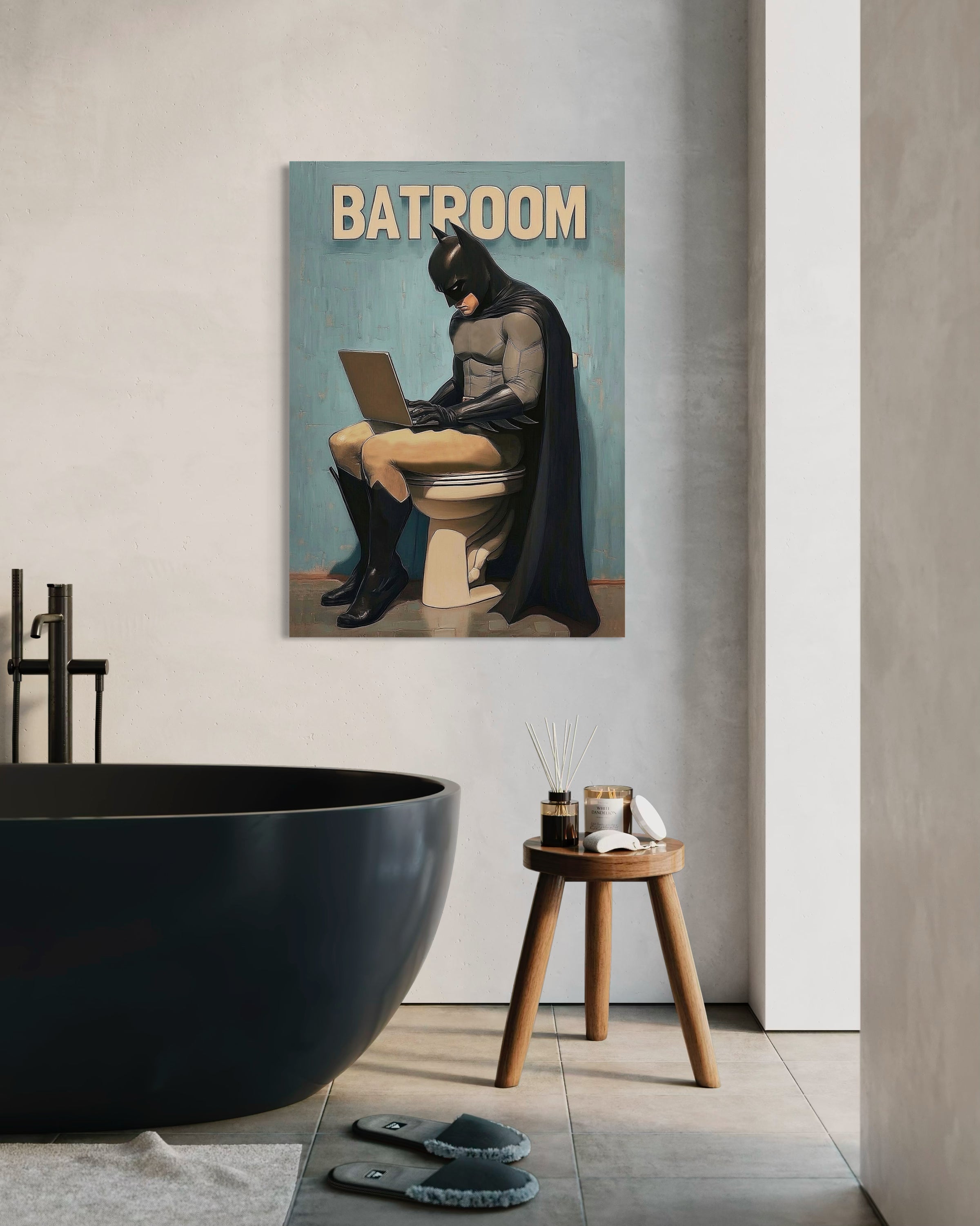 Stampa incorniciata Batroom con figura femminile e scritta verde