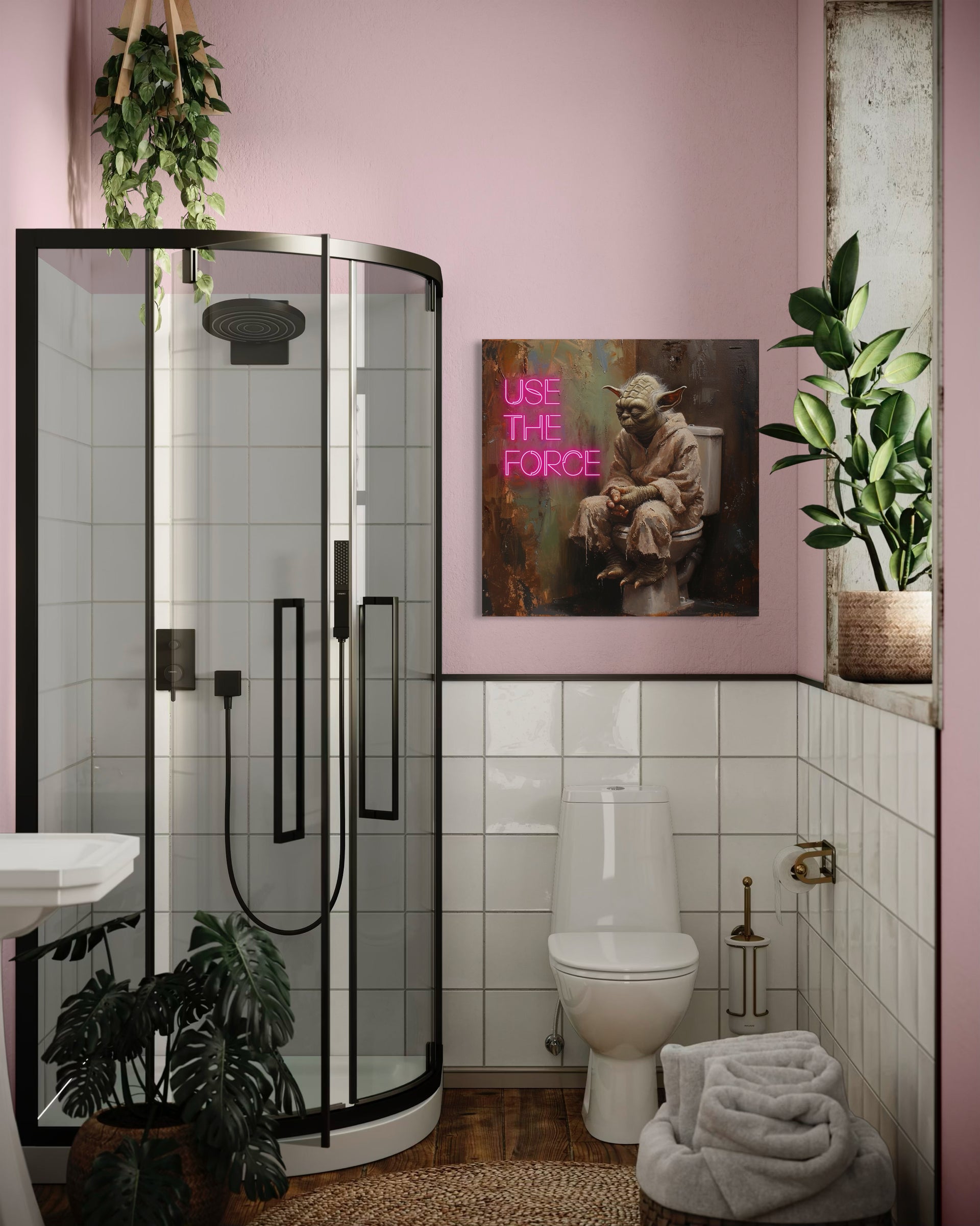 Stampa incorniciata da parete con frase e figura in stile vintage, colori scuri.