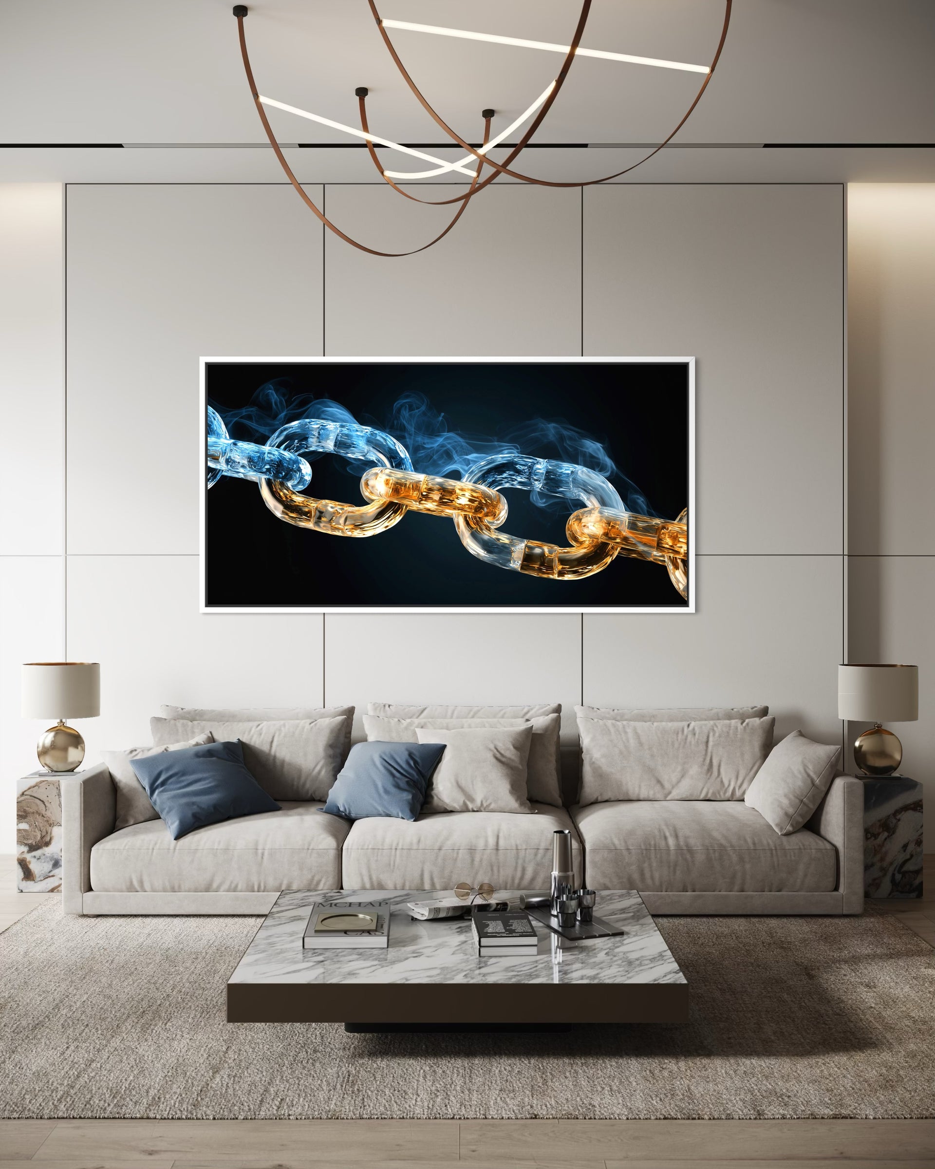 Catene decorative con maglie dorate in telaio, per parete