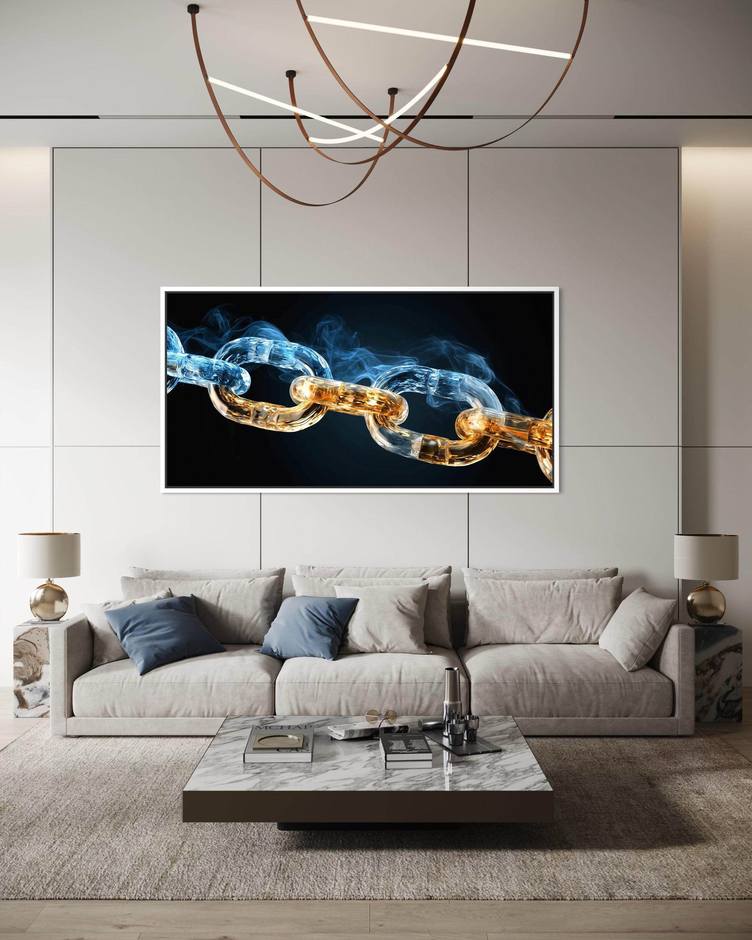 Catene decorative con maglie dorate in telaio, per parete