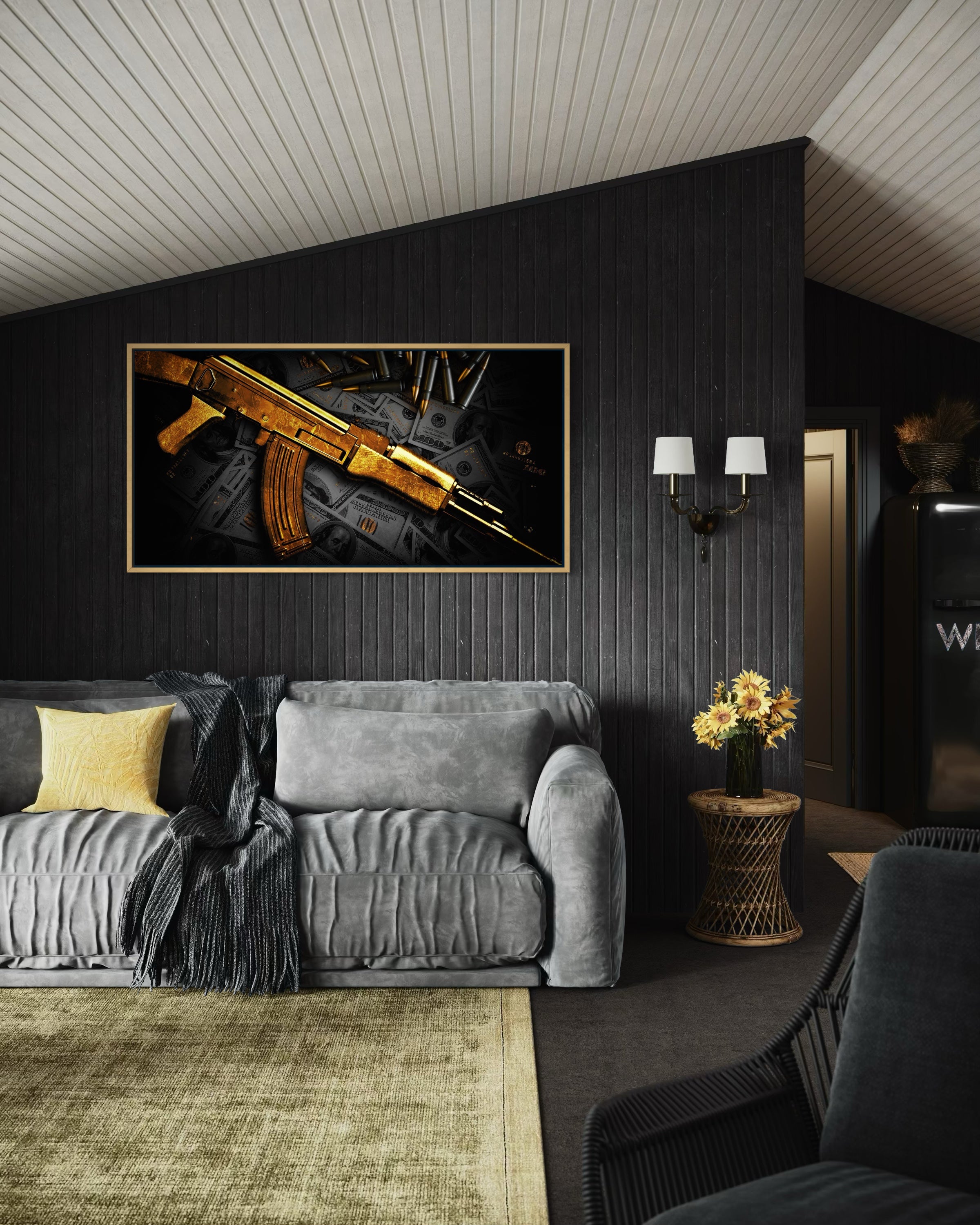 Quadro incorniciato Ak gold: motivo oro e nero con cornice dorata