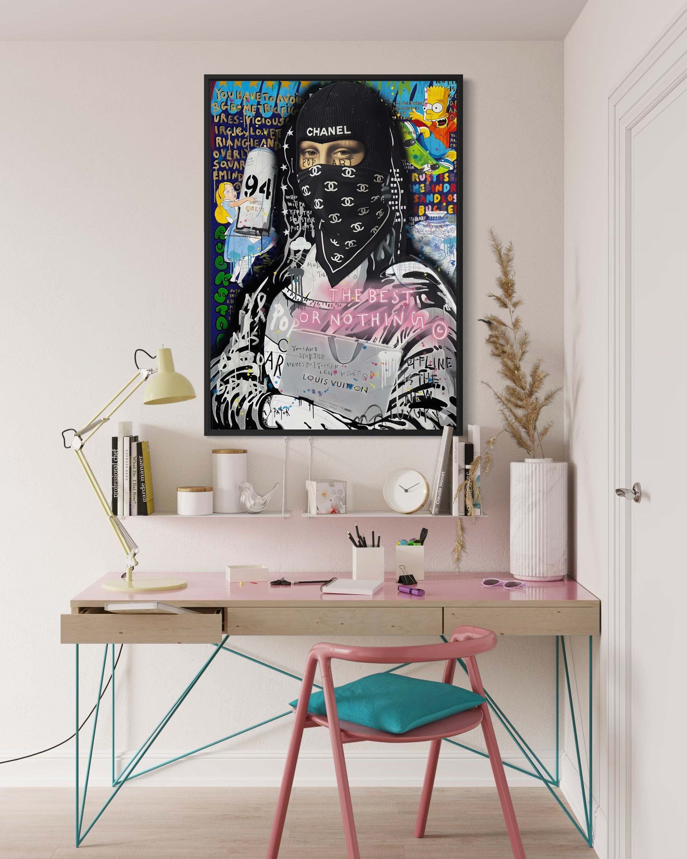 Stampa Pop Monnalisa luxury con figura in bianco e nero e cappello nero