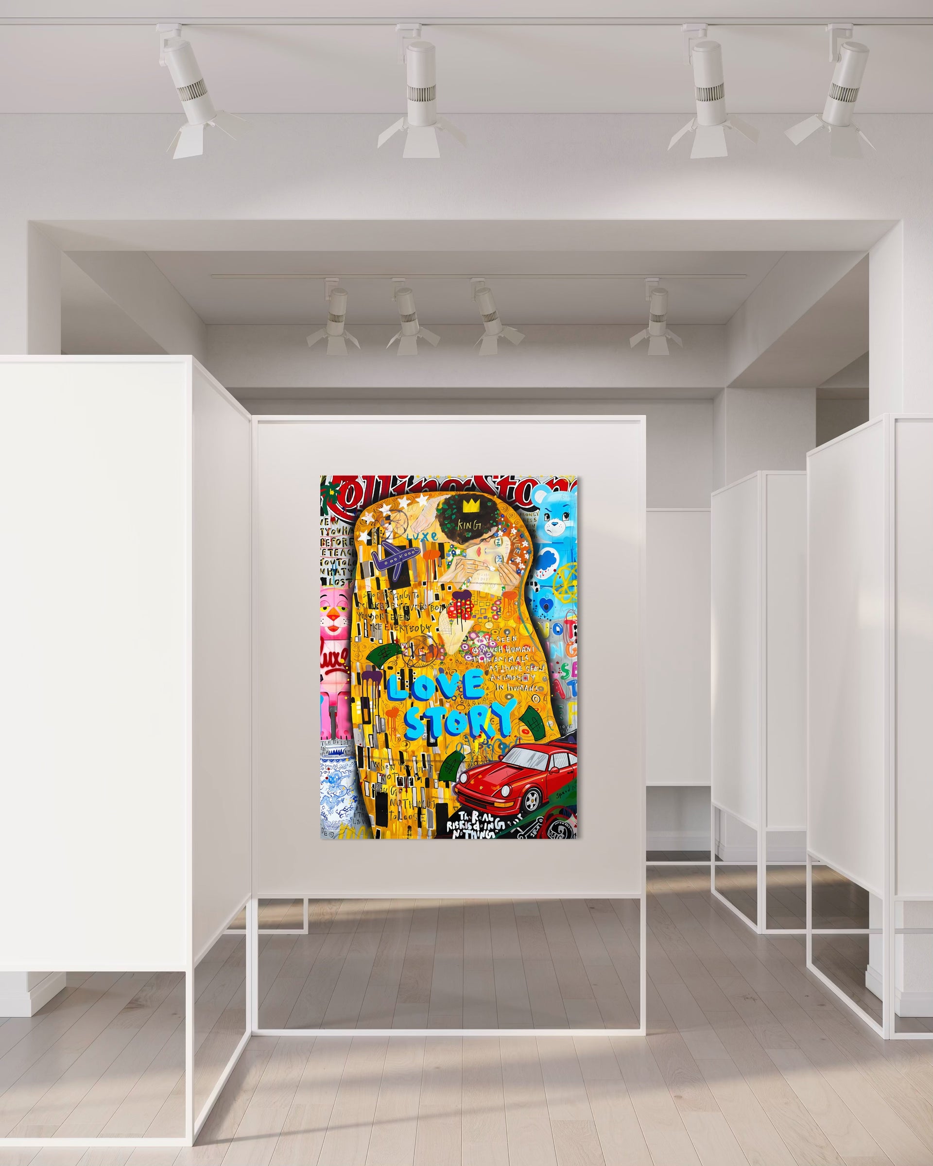 Love story pop art con telaio bianco, stampa colorata