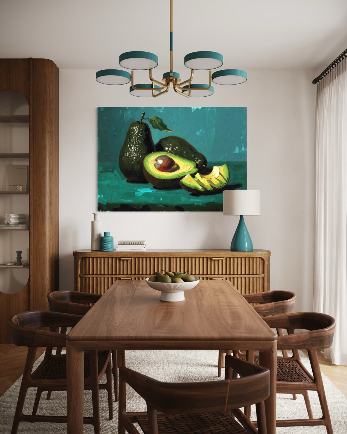Stampa incorniciata verde con animale acquatico e metà di avocado, orientamento orizzontale