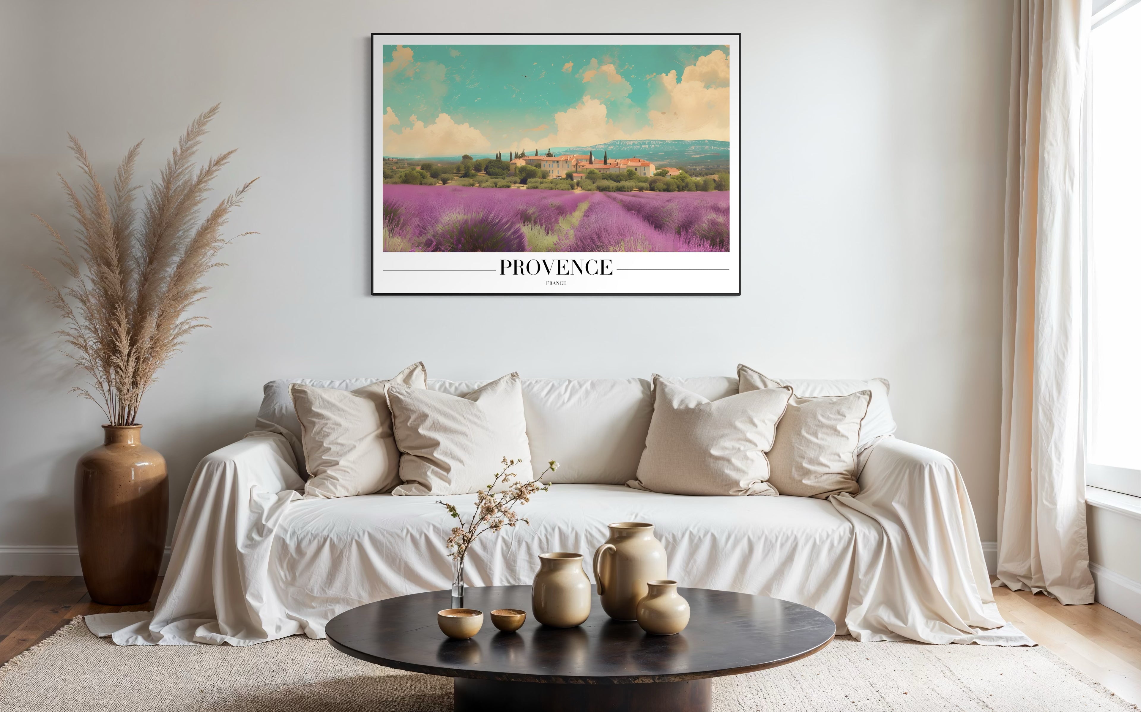 Stampa incorniciata Provence con paesaggio di campi di lavanda