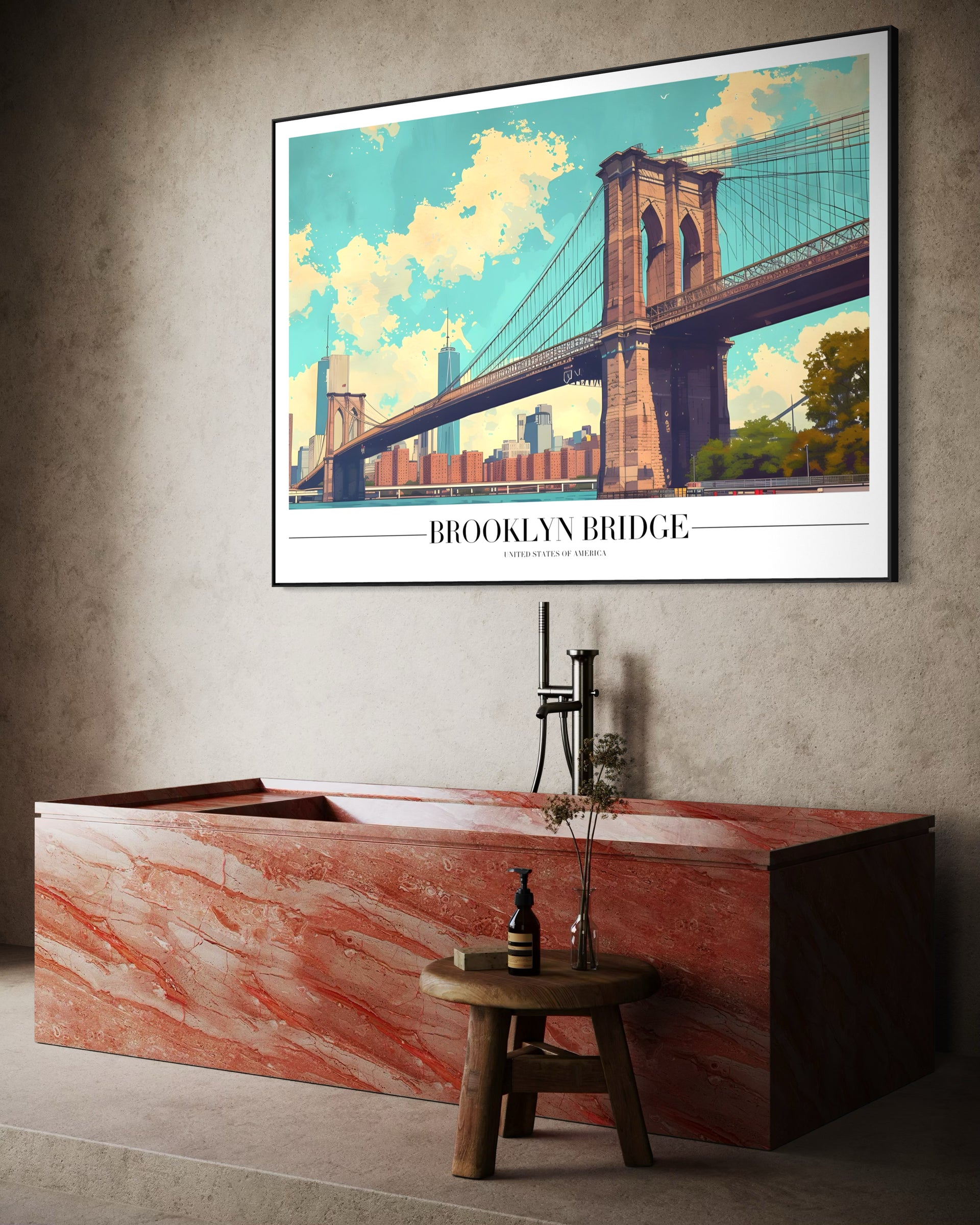 Brooklyn: stampa incorniciata del ponte di Brooklyn con telaio nero.