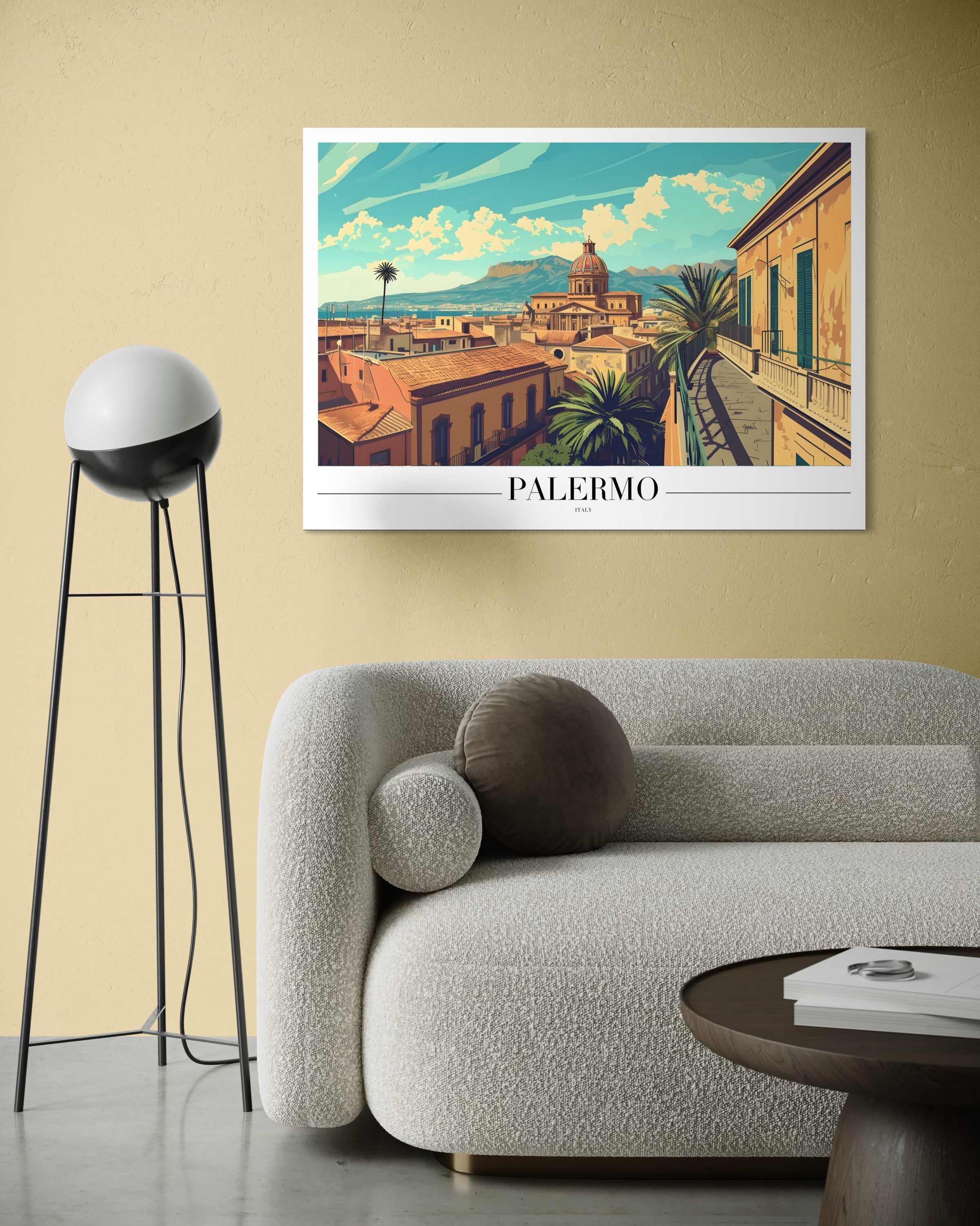 Stampa Palermo con cornice bianca, scritta Palermo in basso