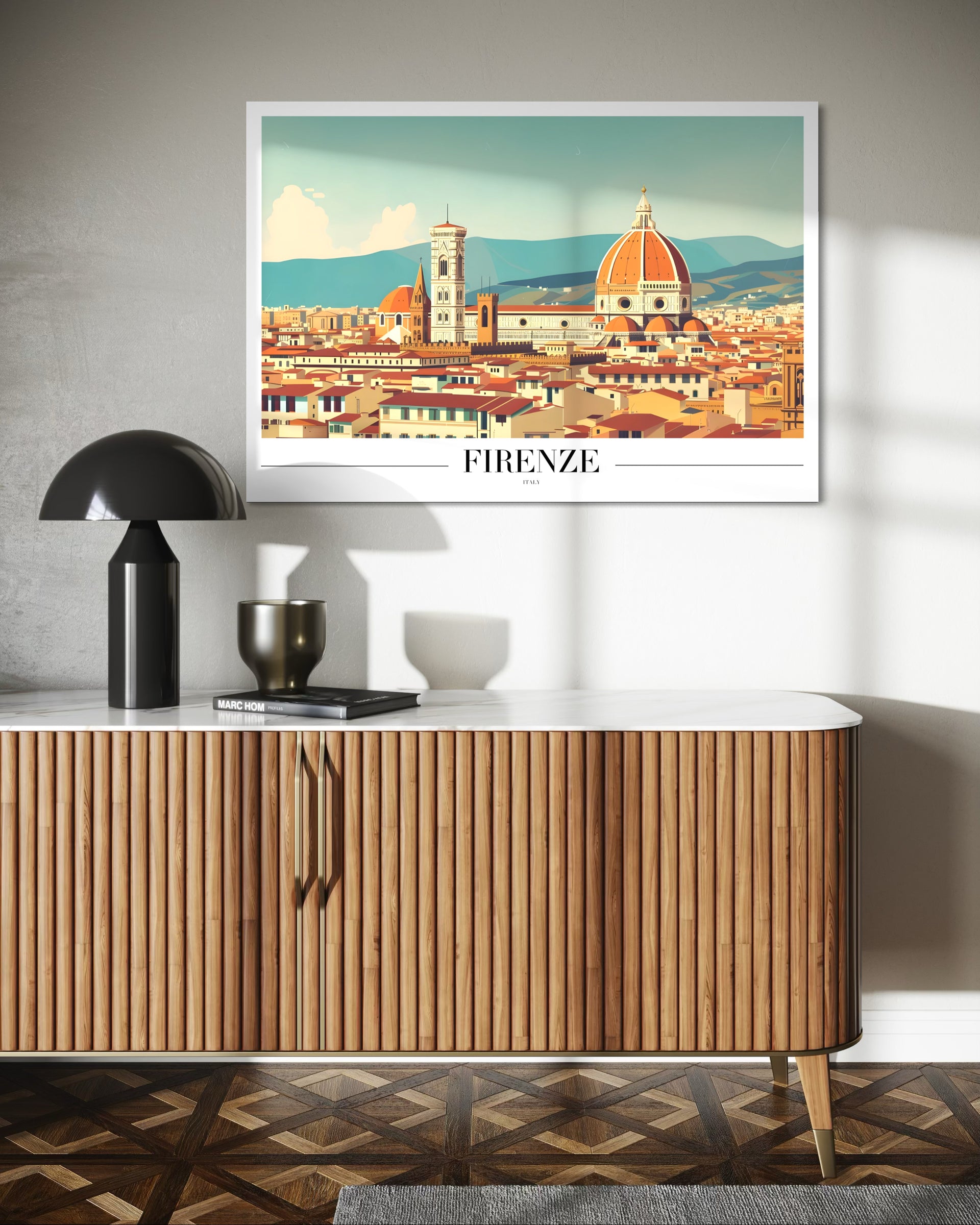 Stampa Firenze con cornice bianca e vista del centro storico