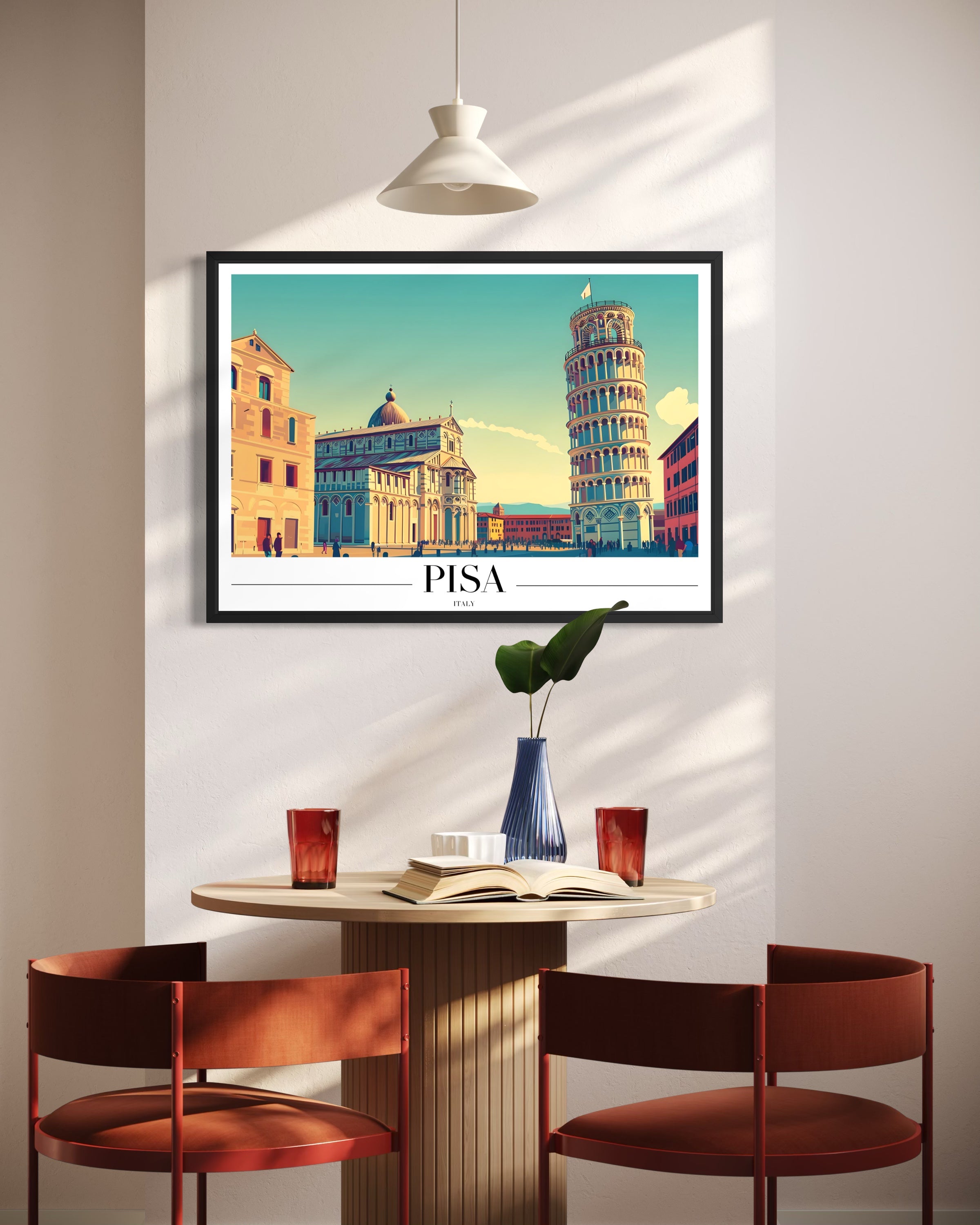 Stampa incorniciata “Pisa” con cornice nera e veduta della Torre di Pisa