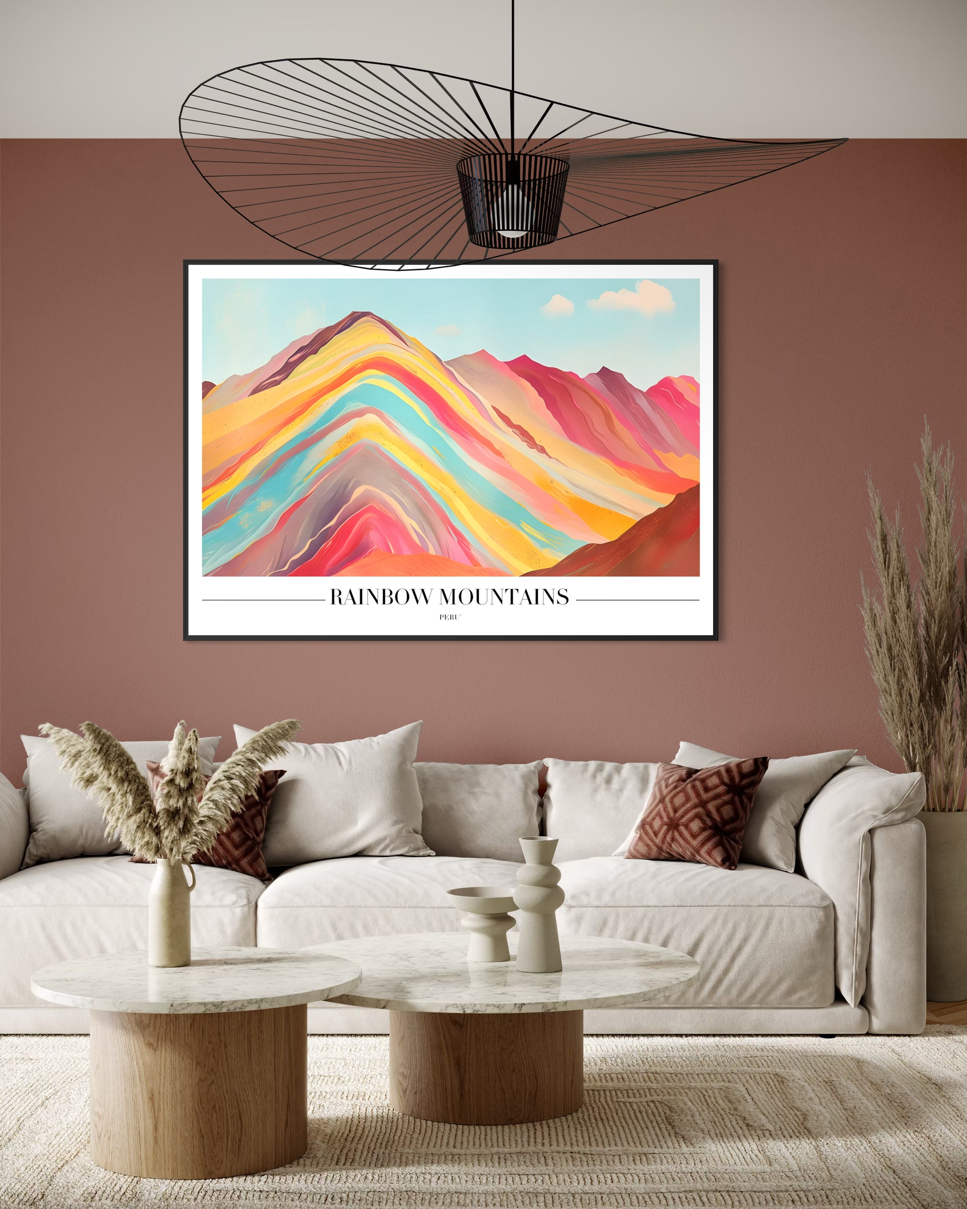 Stampa incorniciata con montagne arcobaleno e paesaggio colorato