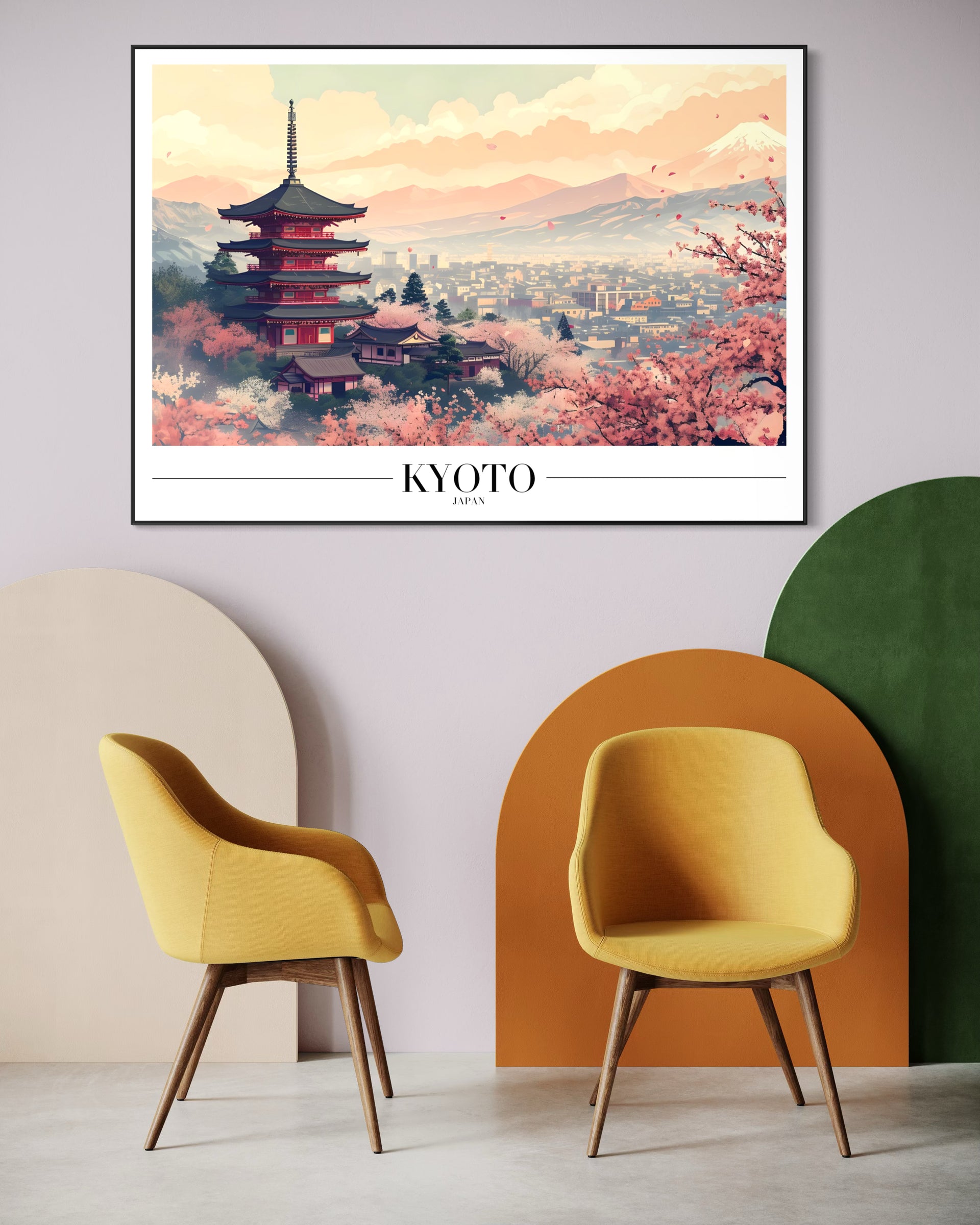 Kyoto stampa incorniciata con telaio nero, paesaggio del tempio e città