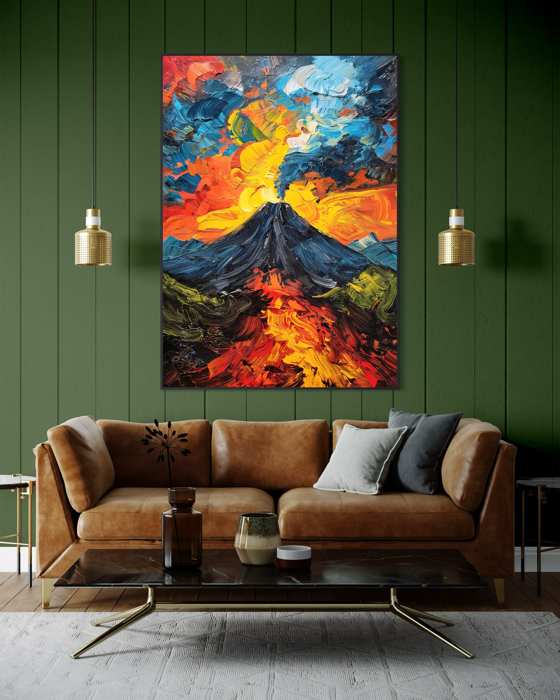 Paesaggio art cubista multicolore con cornice