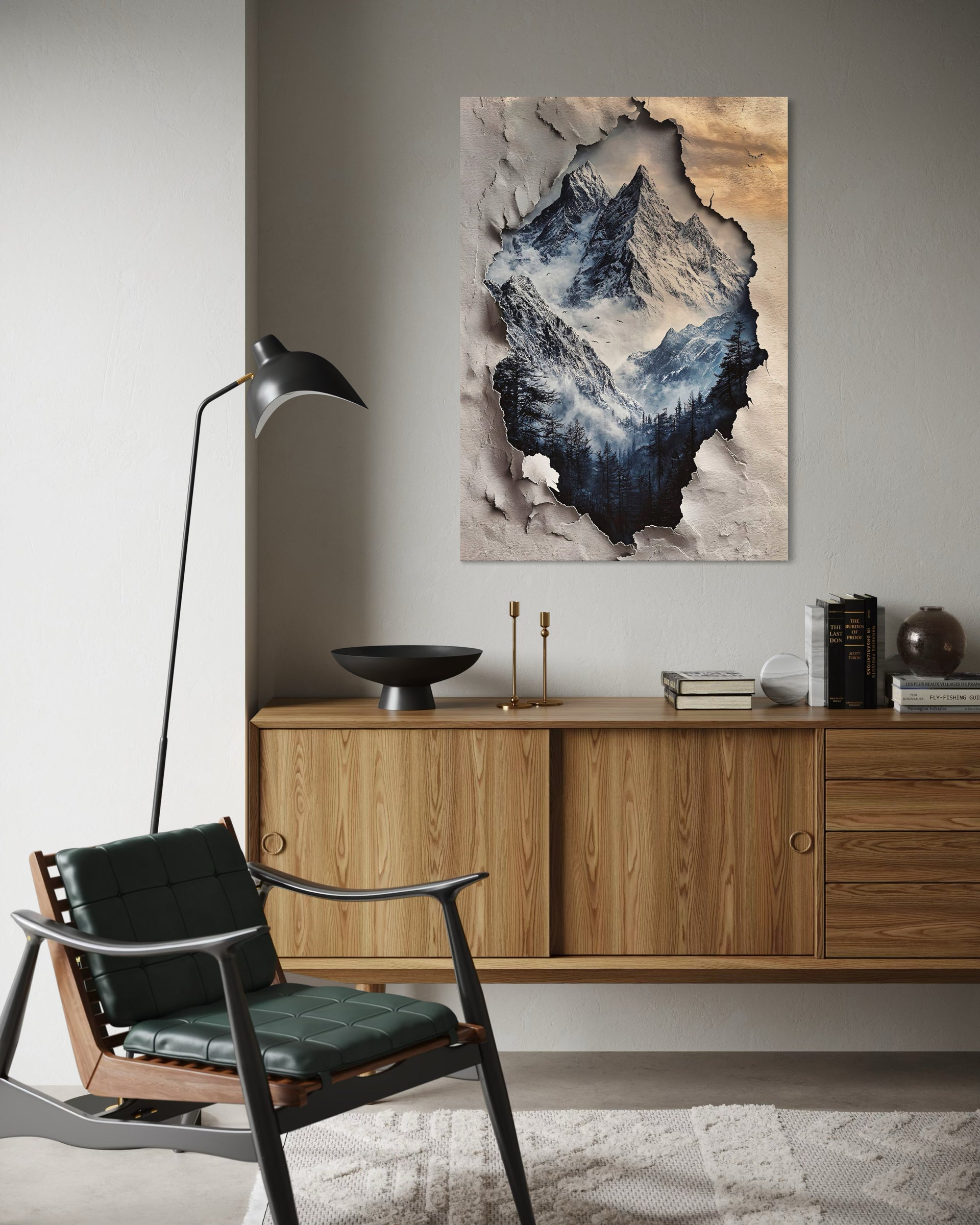 Quadro Vetta con paesaggio montano in cornice chiara