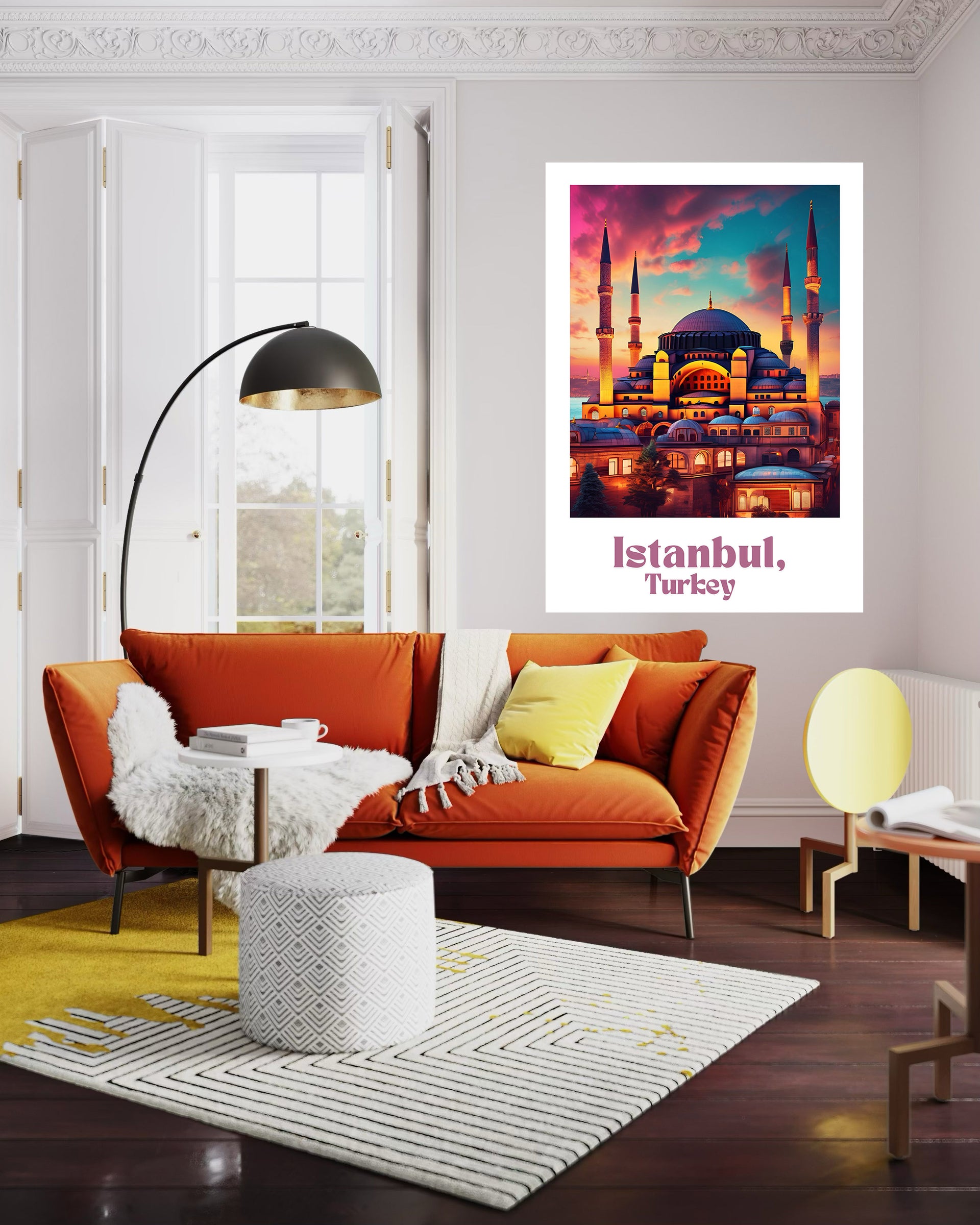 Stampa Istanbul con skyline di moschee e scritta “Istanbul, Turkey”