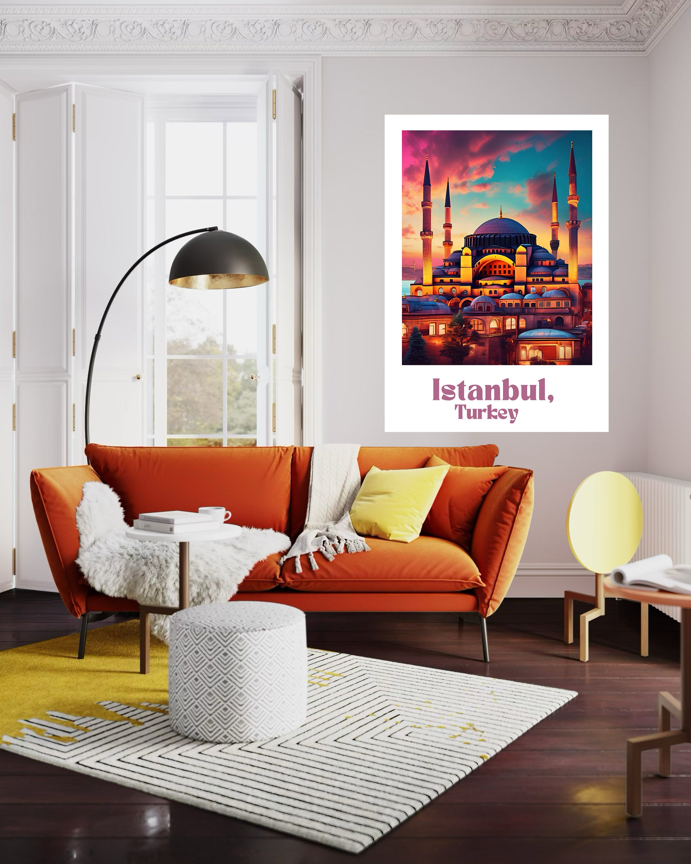 Stampa Istanbul con skyline di moschee e scritta “Istanbul, Turkey”