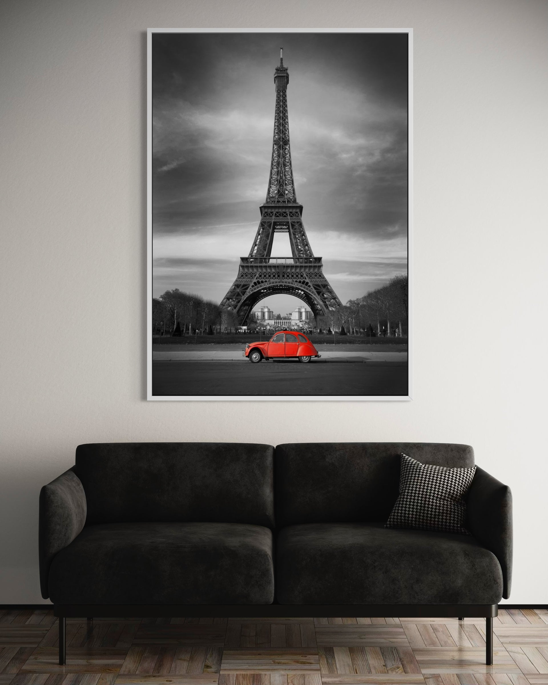 Paris red: Torre Eiffel e auto rossa in stampa incorniciata