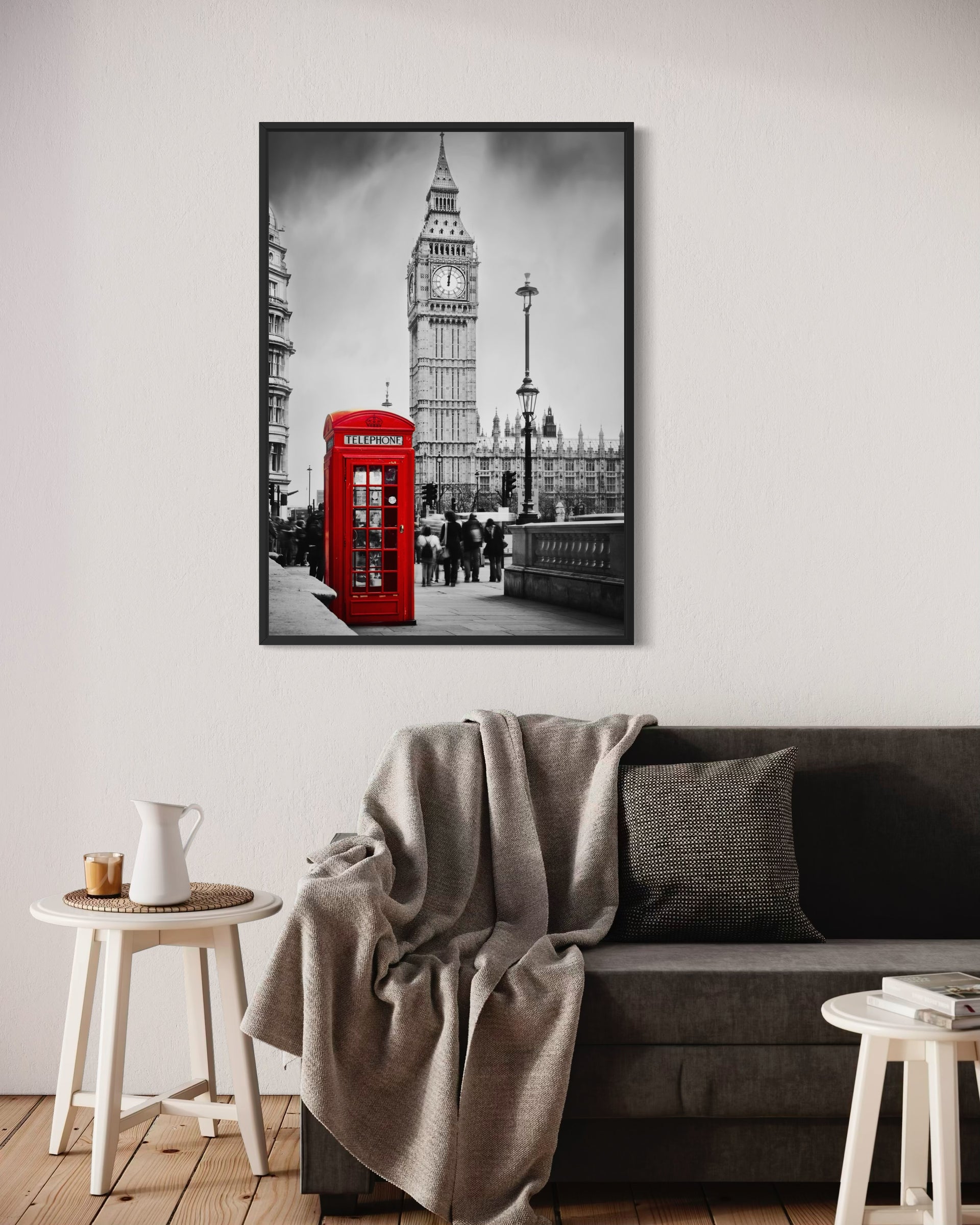 Call Londra: stampa incorniciata con cabina telefonica rossa e Big Ben