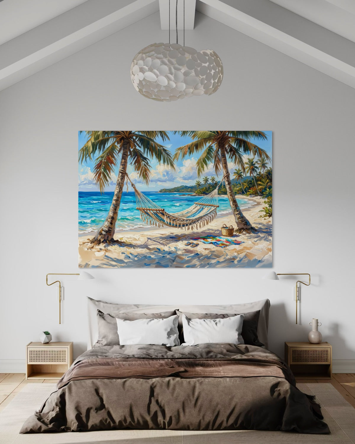 Stampa incorniciata con spiaggia tropicale e amaca, vista mare
