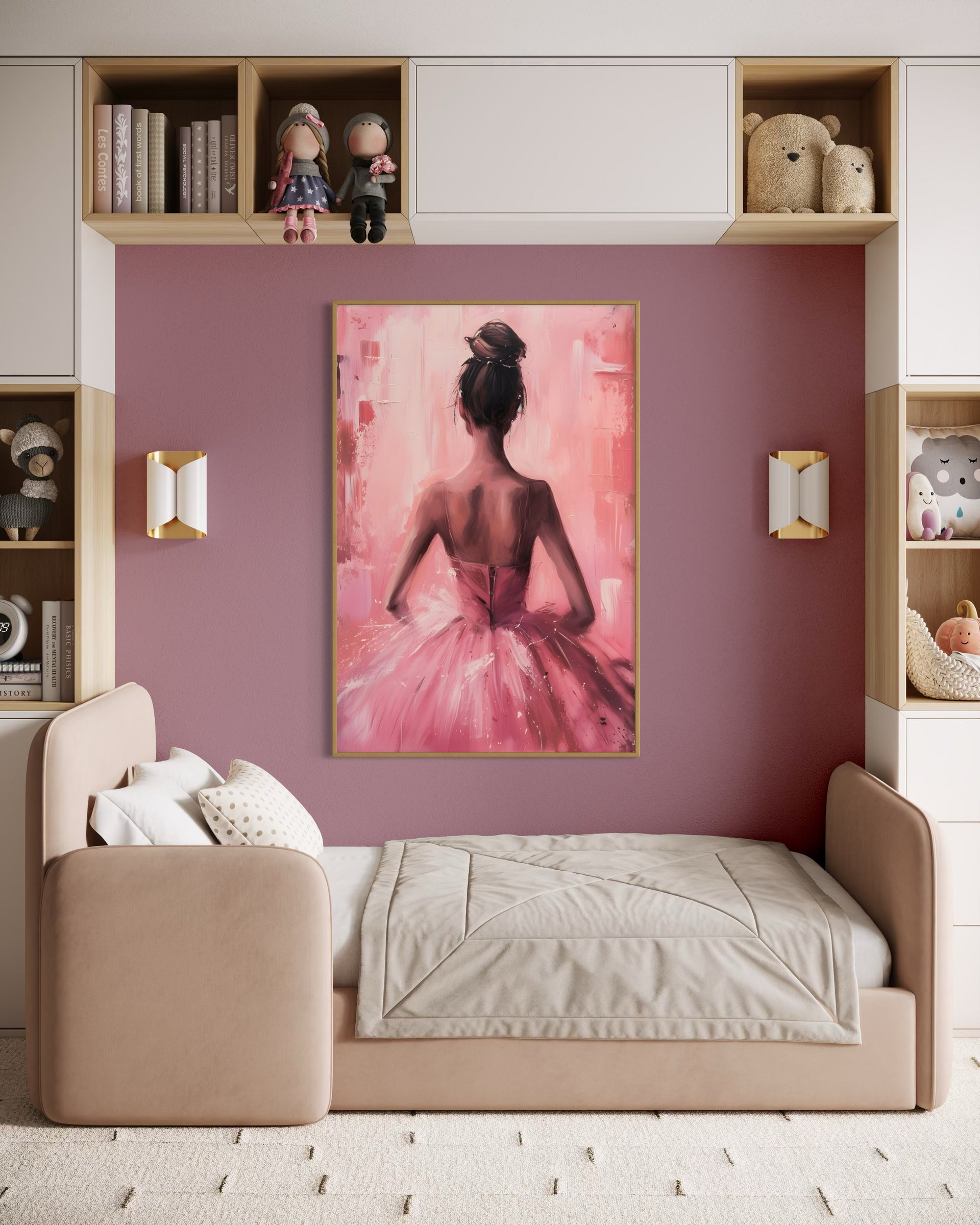 Pink ballerina wall artwork with gold frame