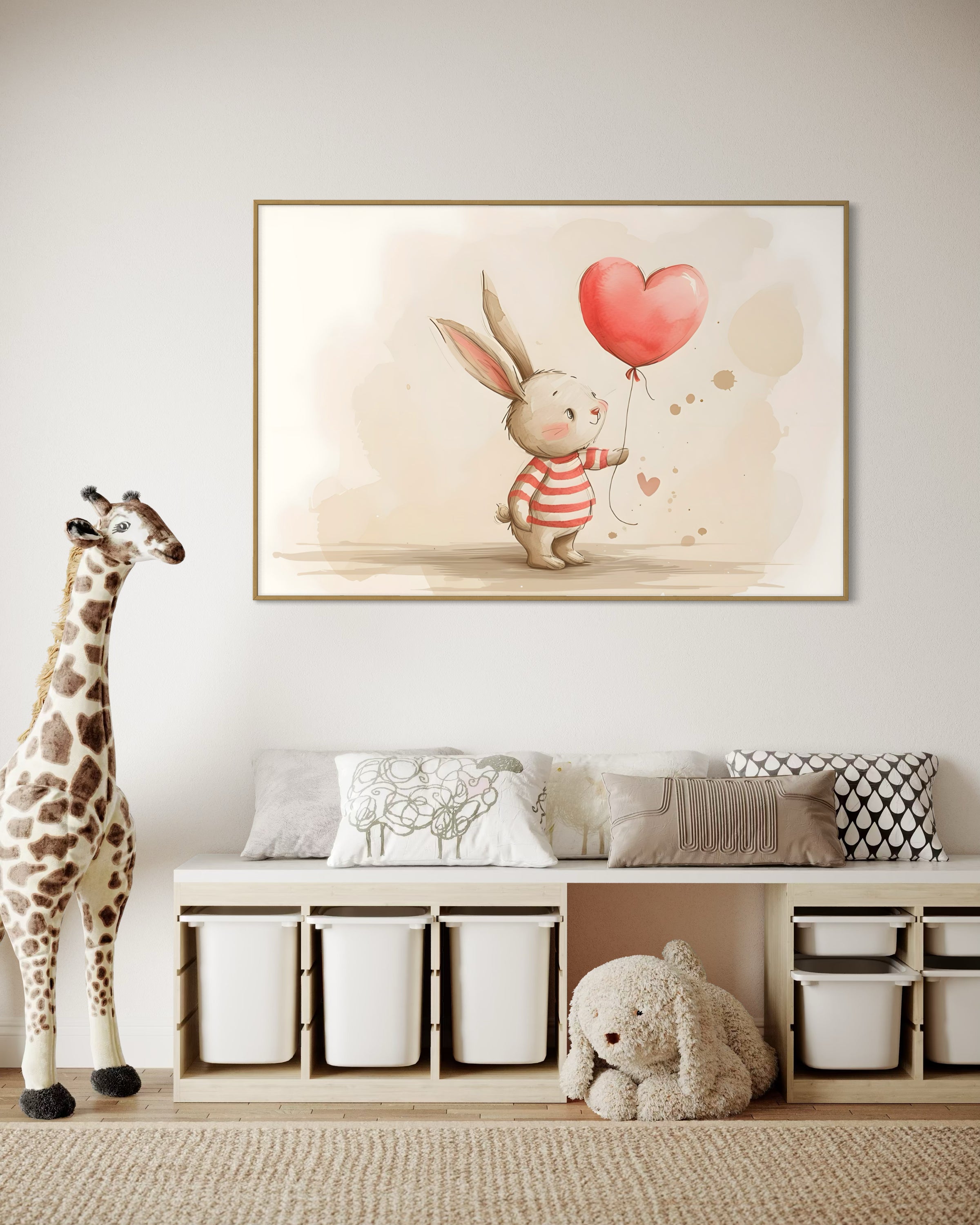 Quadro Little love coniglio con cuore rosso in cornice oro