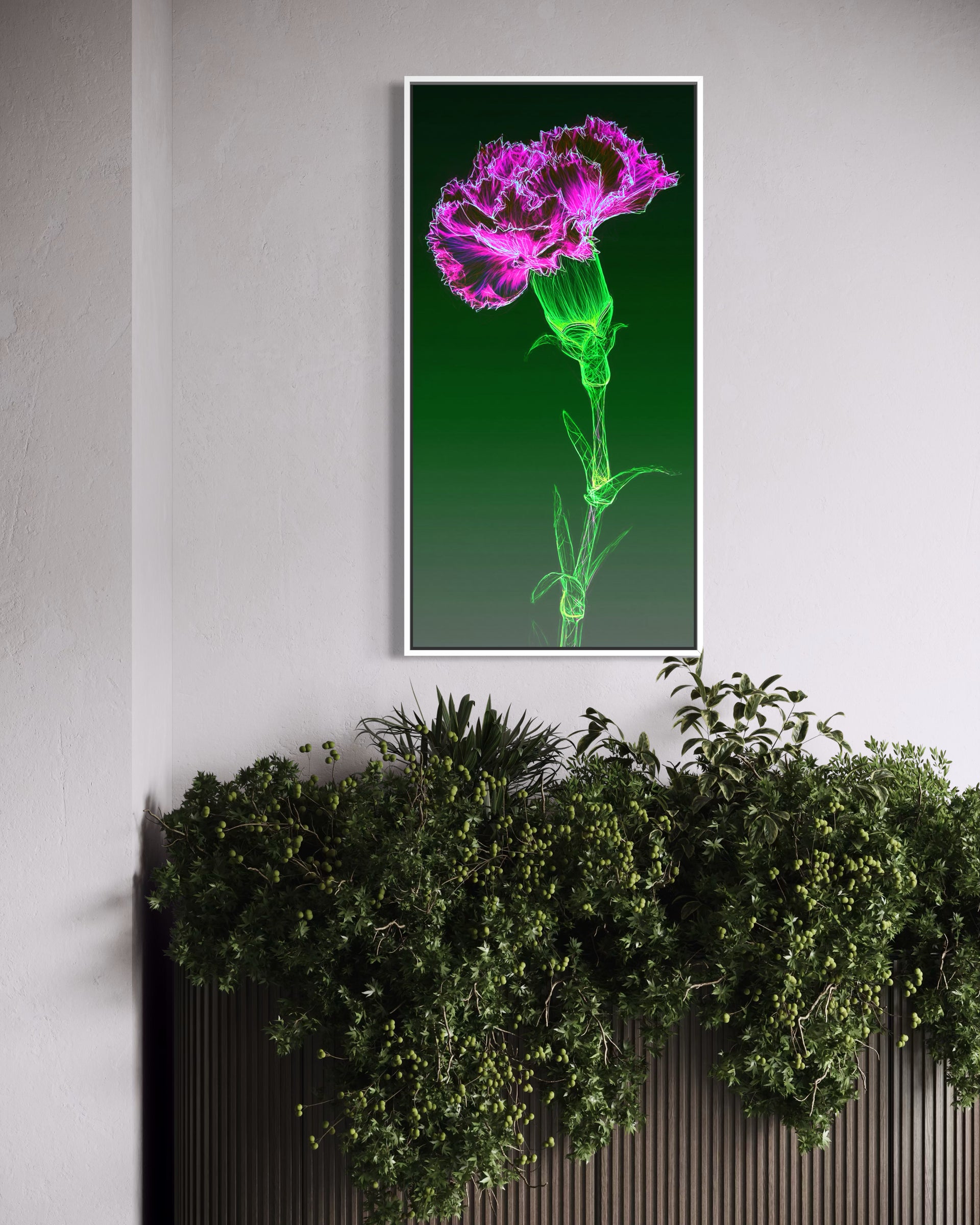 Leggero con cornice nera, stampa floreale con fiore rosa e stelo verde