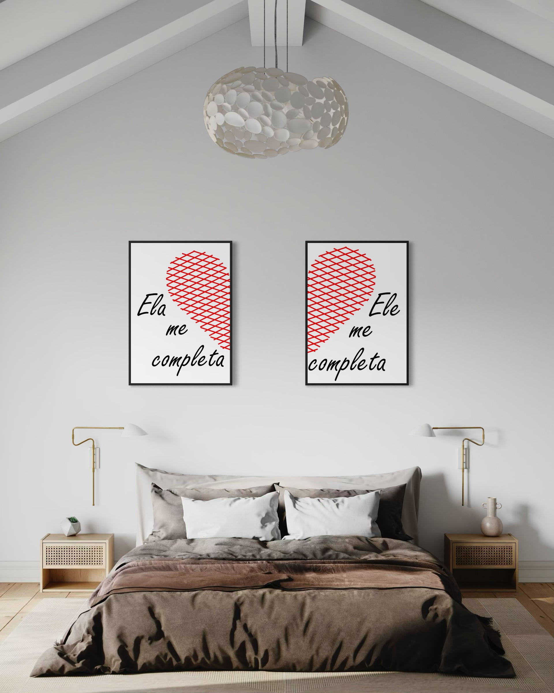Metà di un Cuore, telaio nero: due stampe con cuore a griglia rossa e scritta.