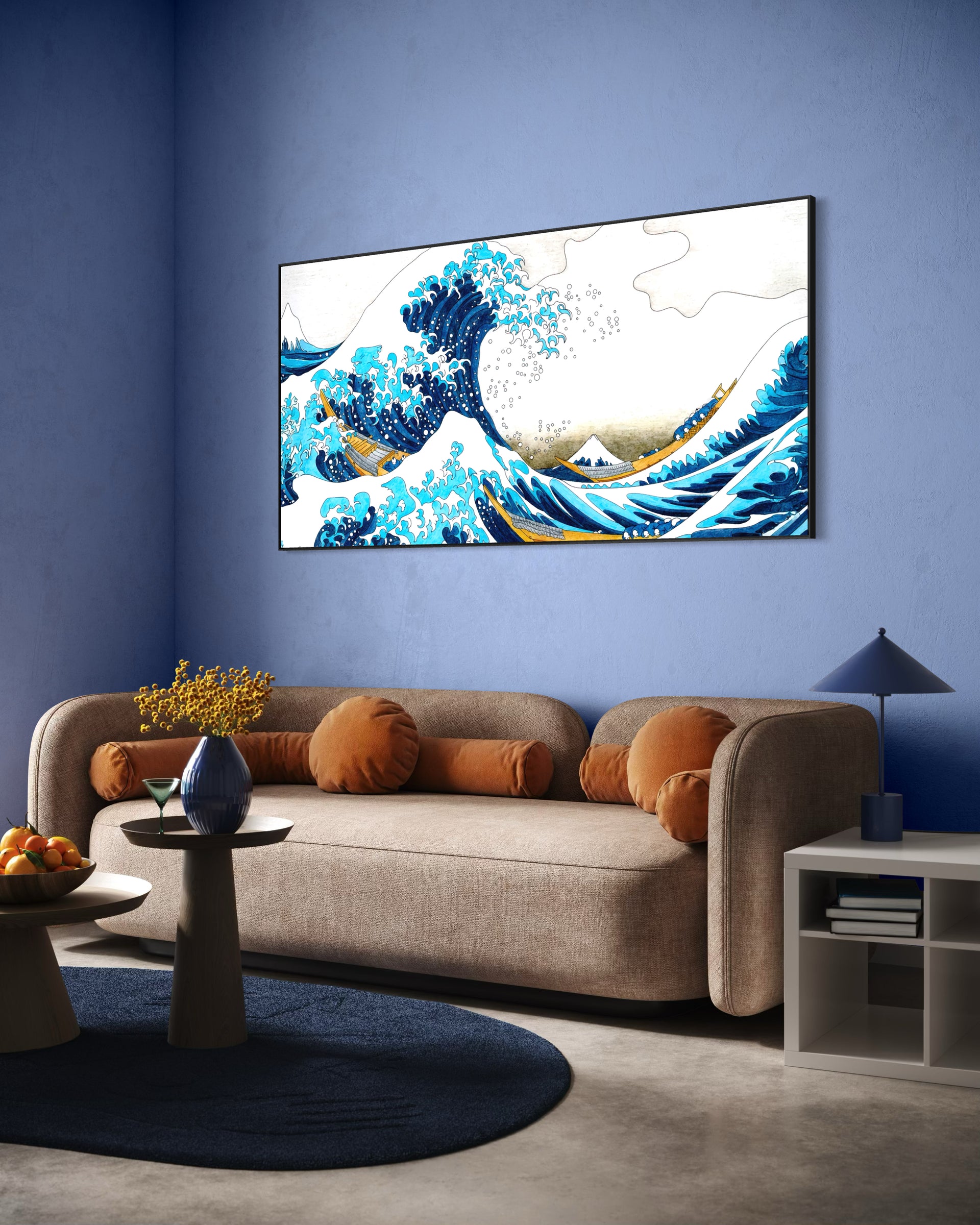 Wave japan con cornice nera e onde blu in stile giapponese