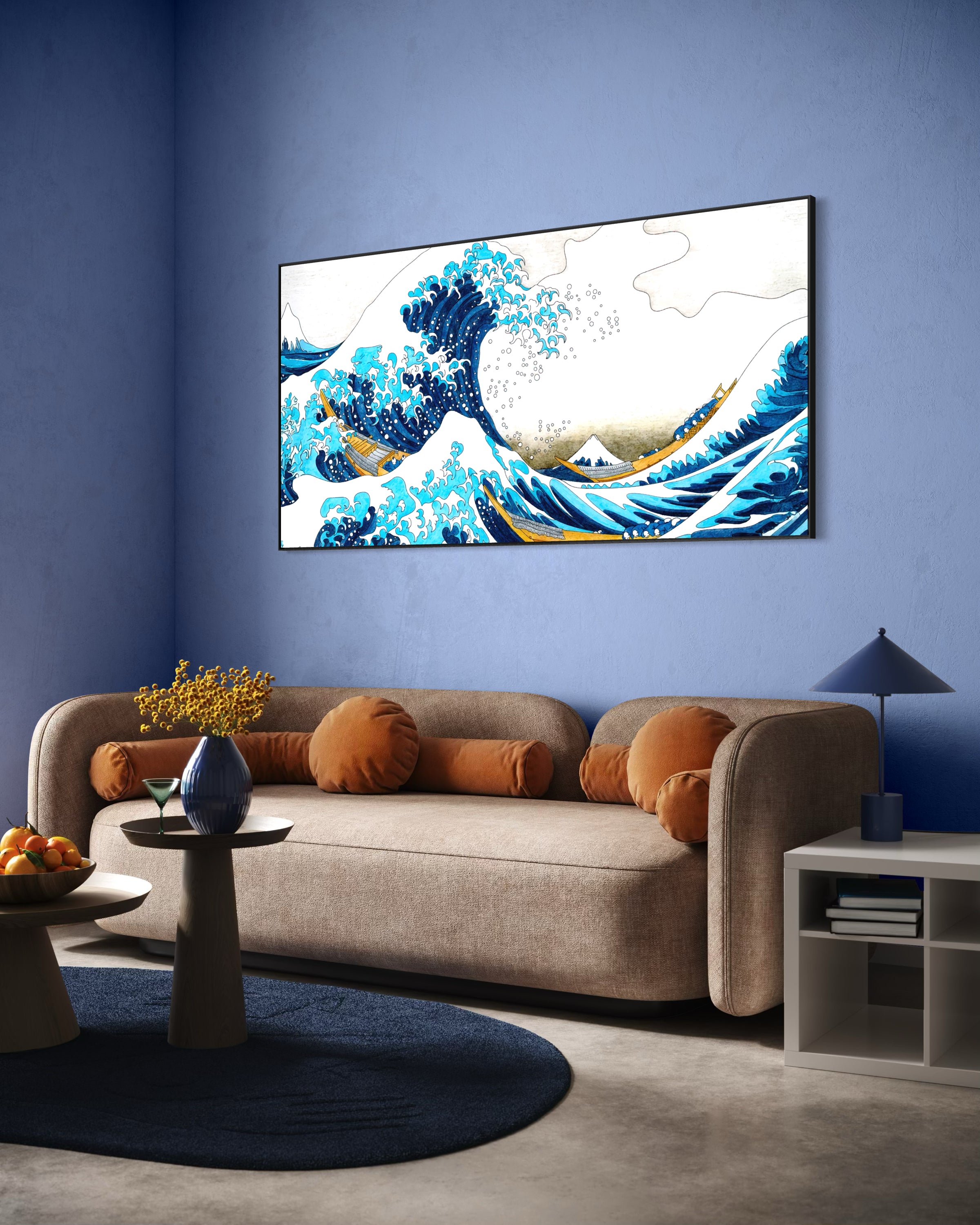 Wave japan con cornice nera e onde blu in stile giapponese