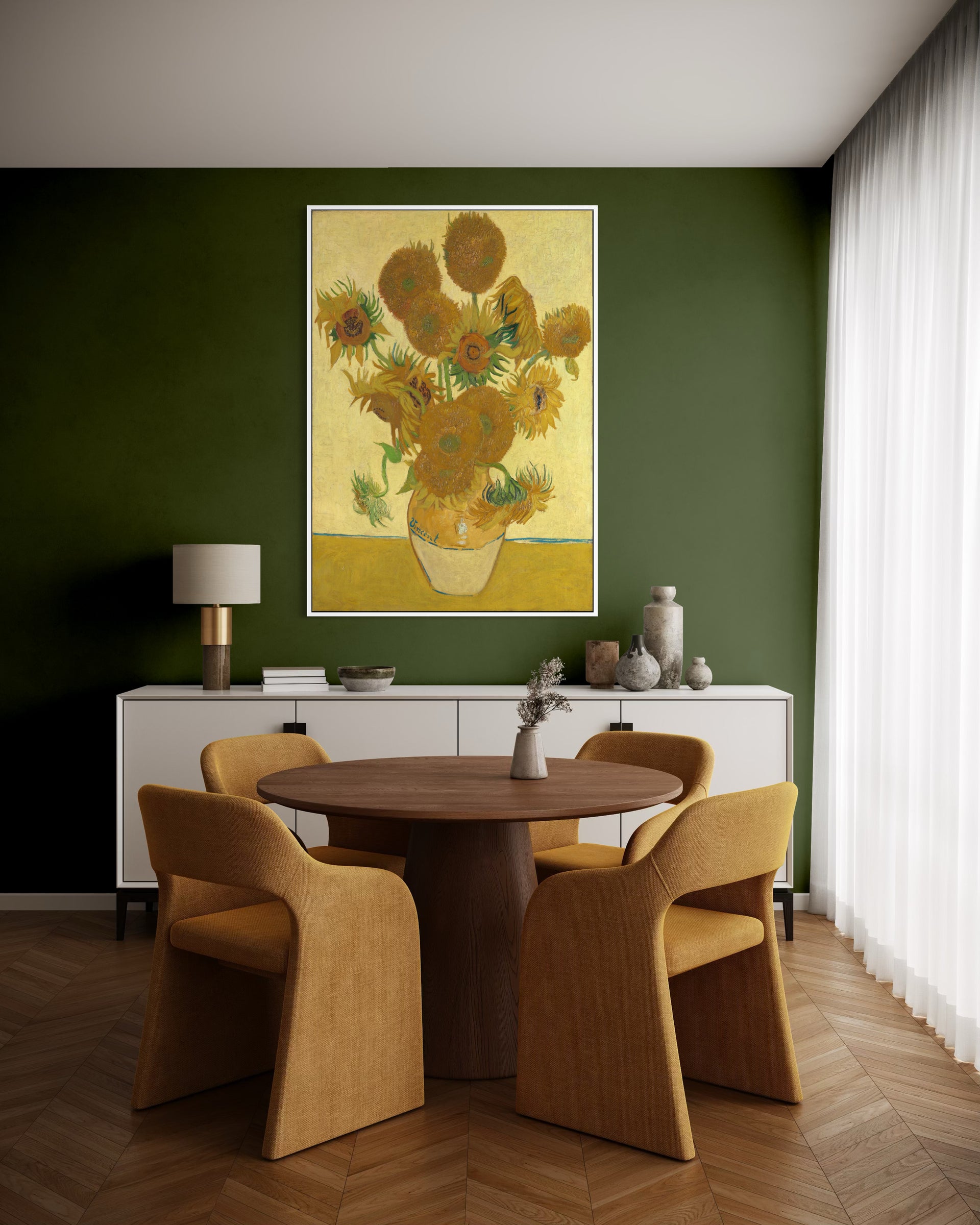 Quadro Van gogh “Girasoli” con cornice e vazo di girasoli dorati