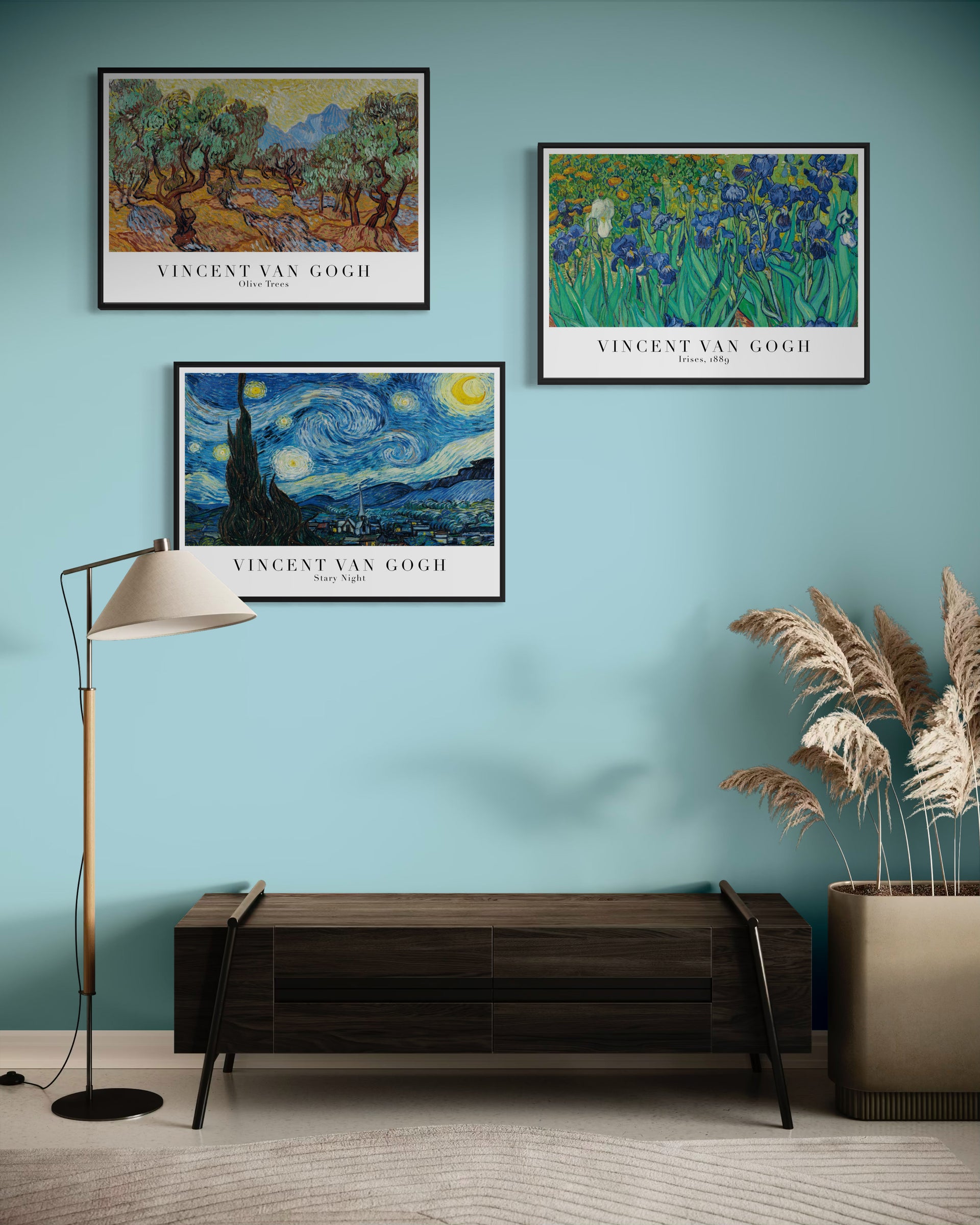 Set di tre stampe di Van Gogh con cornici nere