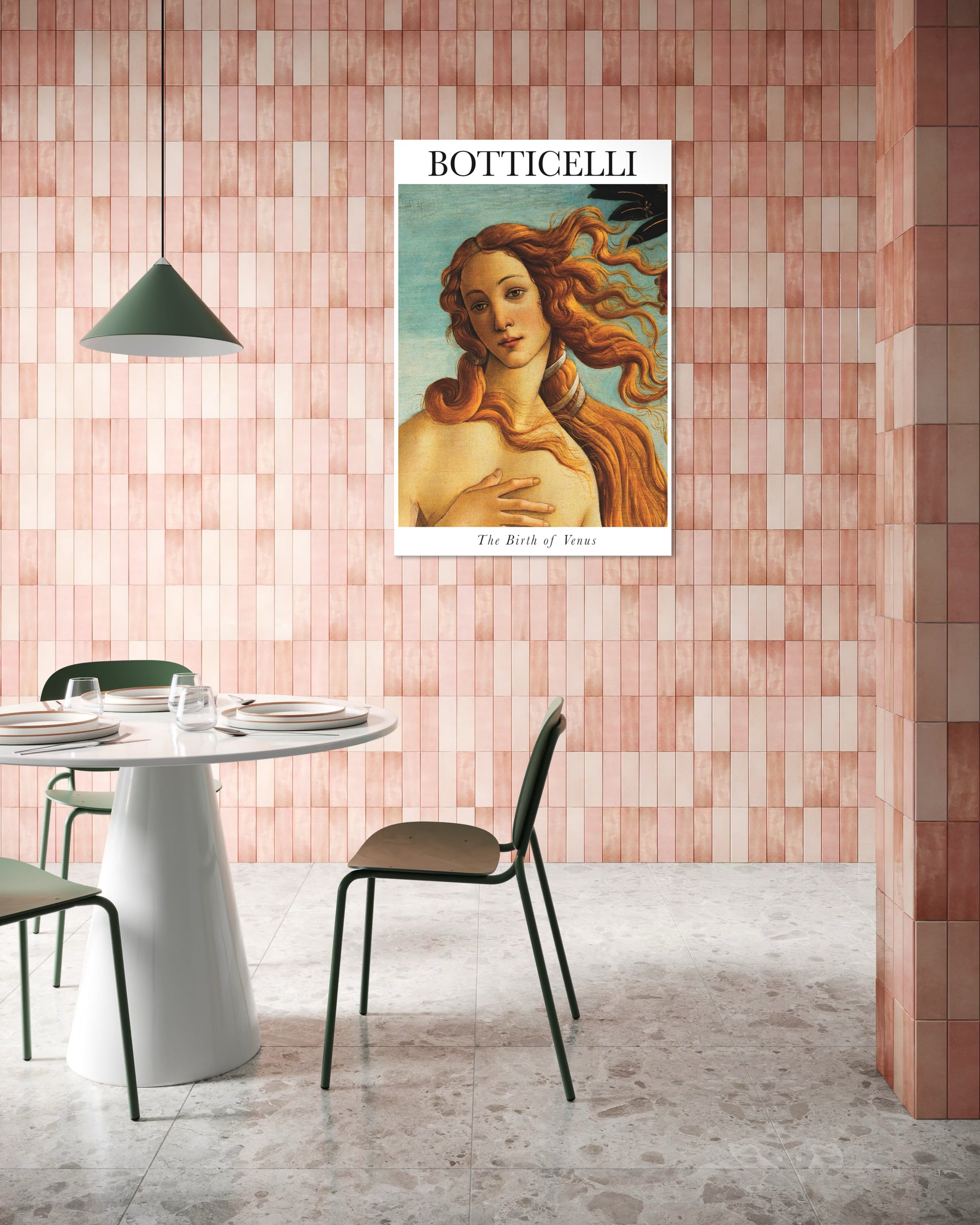 Stampa “Venere botticelli” con cornice bianca e ritratto femminile in stile Botticelli