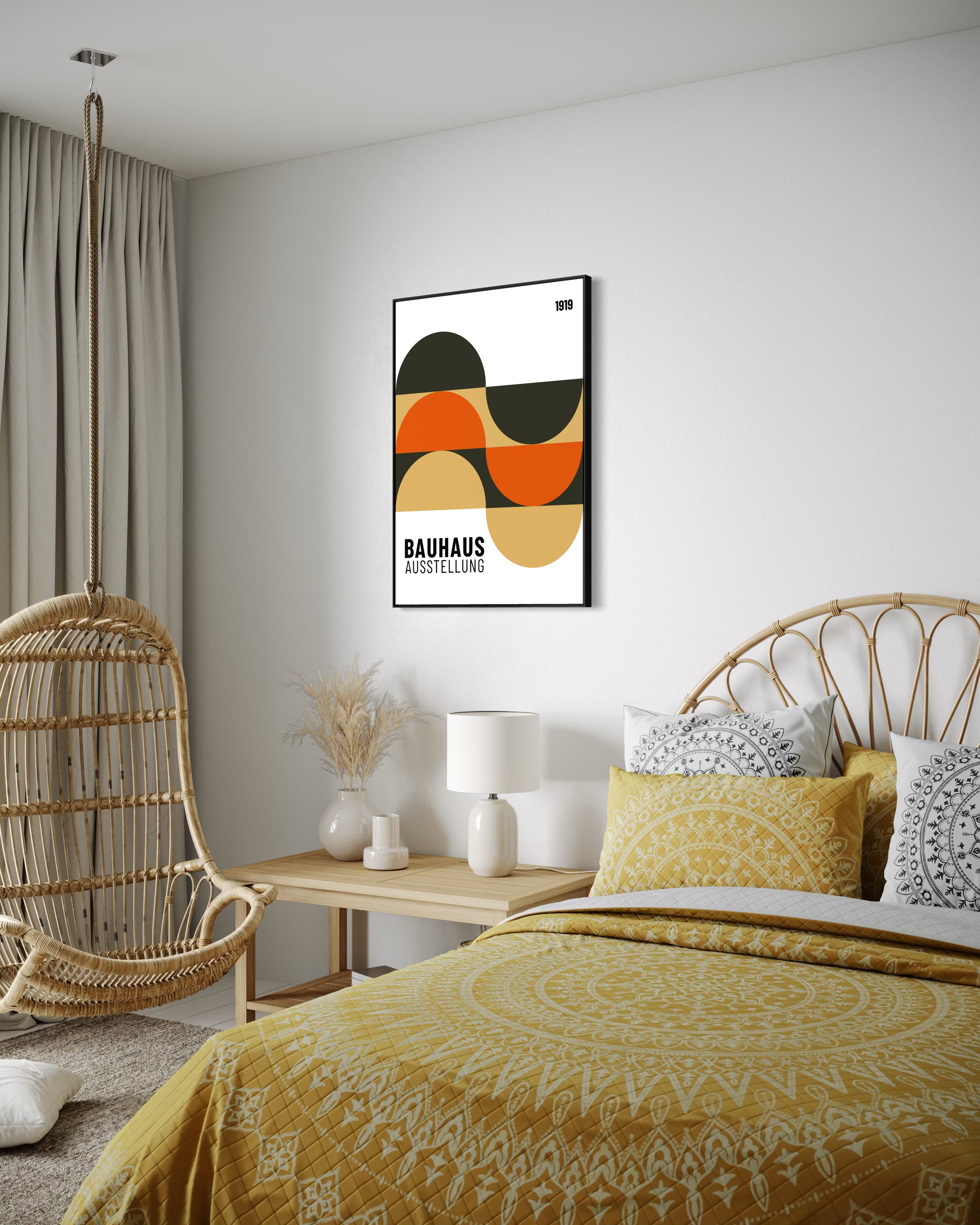 Bauhaus art modern con cornice nera, grafica astratta e forme geometriche colorate
