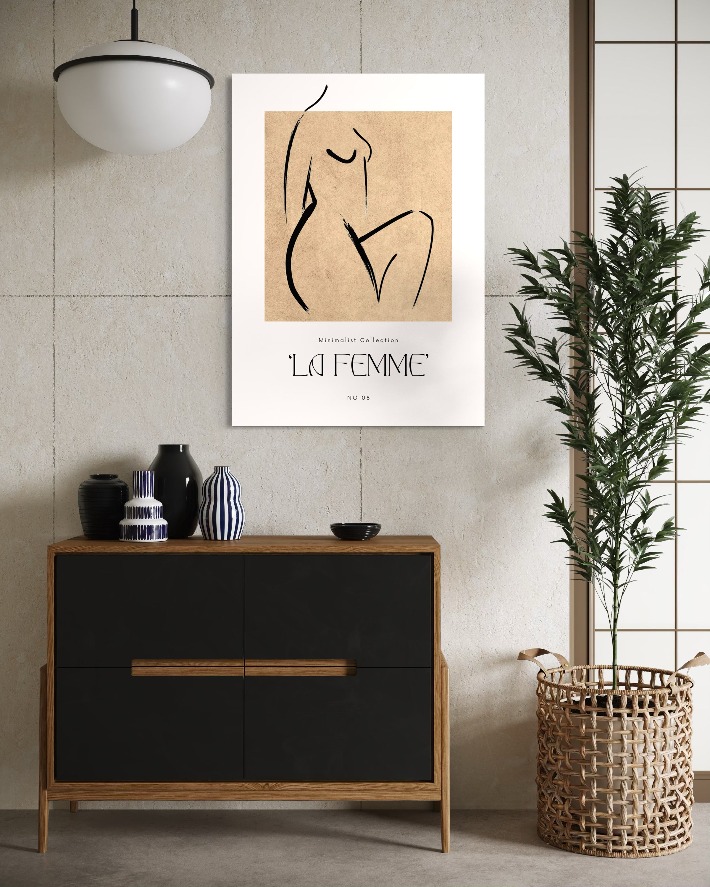 La femme: stampa con silhouette femminile minimalista e scritta LA FEMME