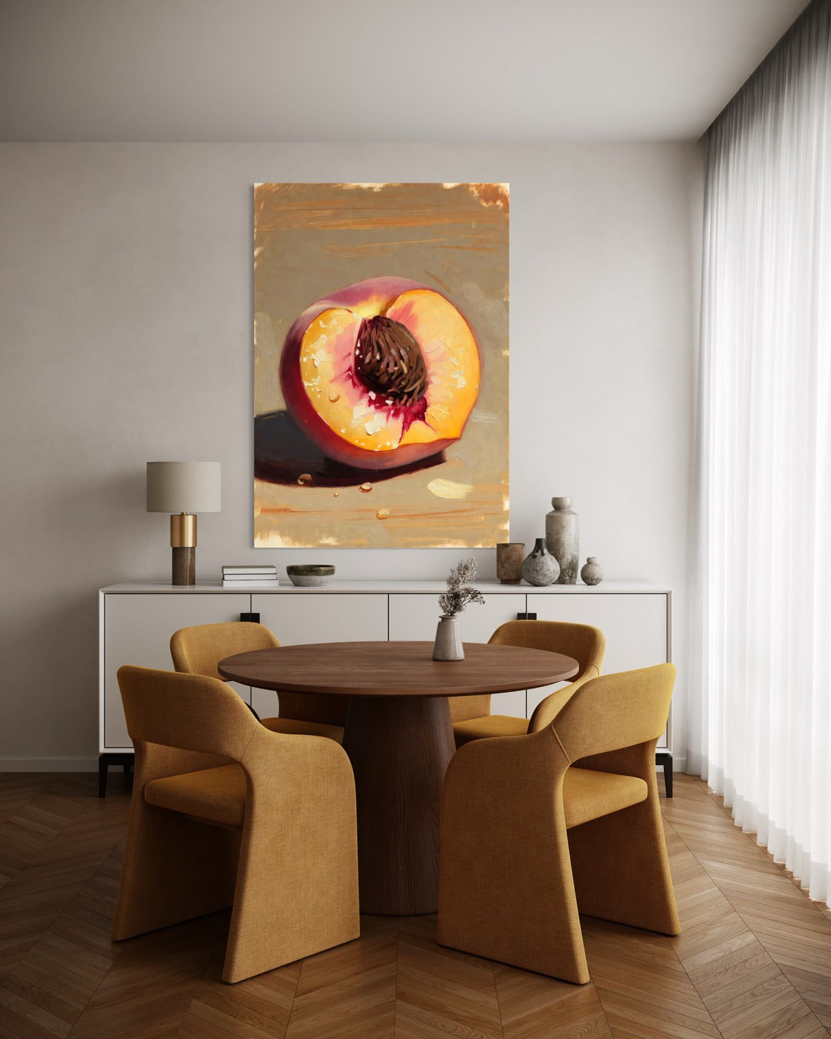 Stampa incorniciata con cornice dorata e frutta arancione