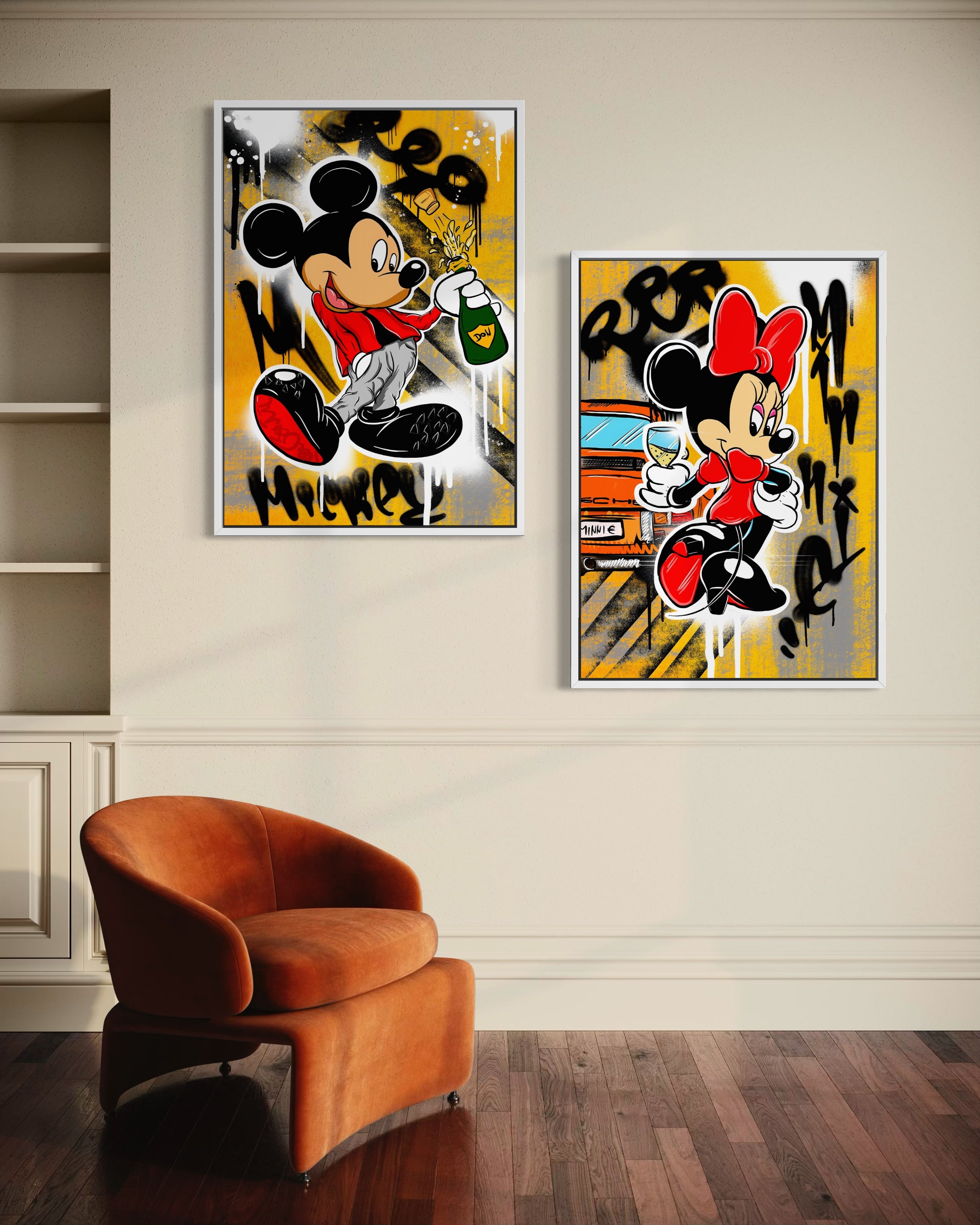 Fest set 2: due stampe incorniciate con Mickey e Minnie, telaio chiaro