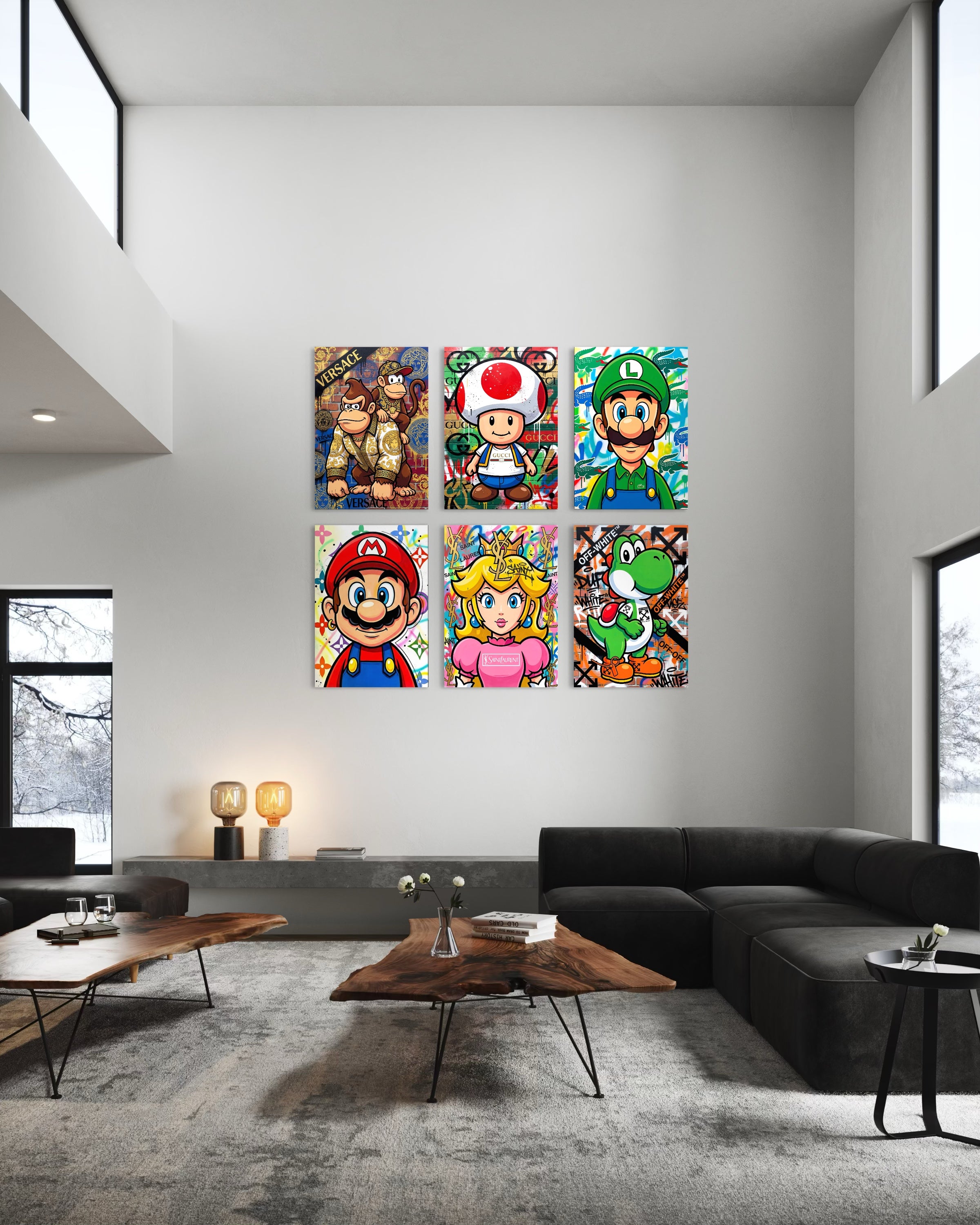 Set di 6 stampe incorniciate con personaggi di videogiochi in stile cartone