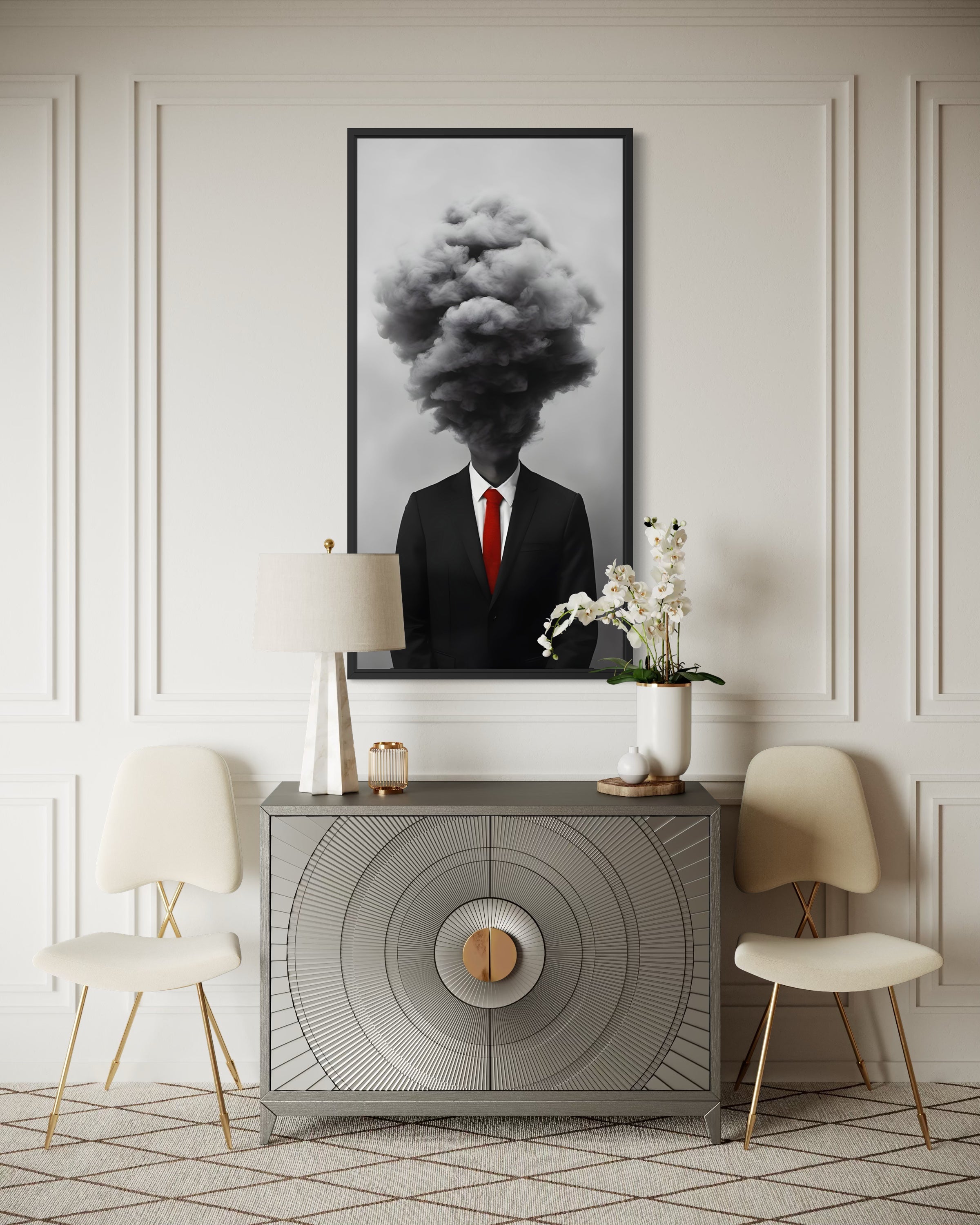 Stampa Fumo con cornice nera e nuvola di fumo in bianco e nero
