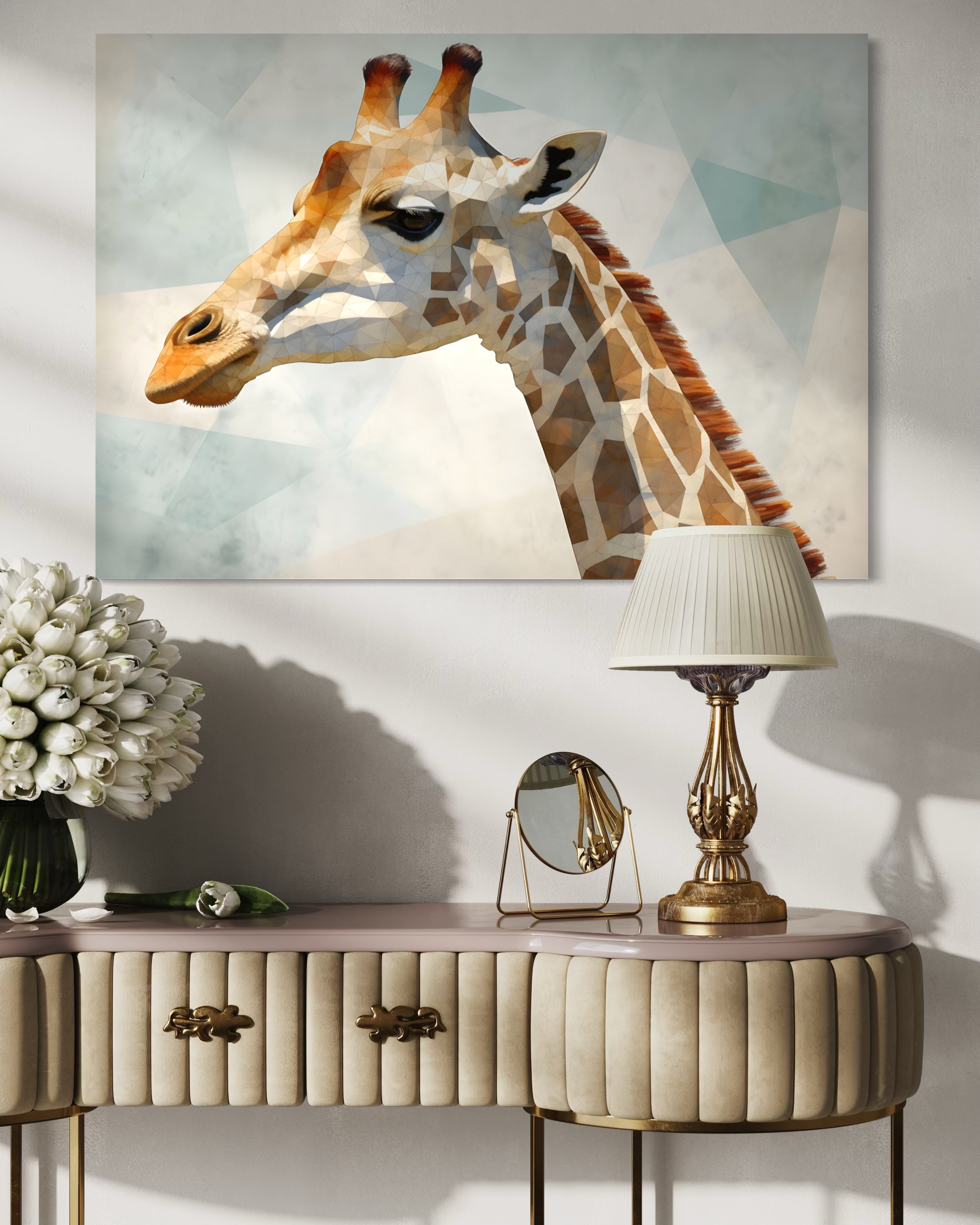 Giraffa in stile geometrico, crema e marrone, tema Savana