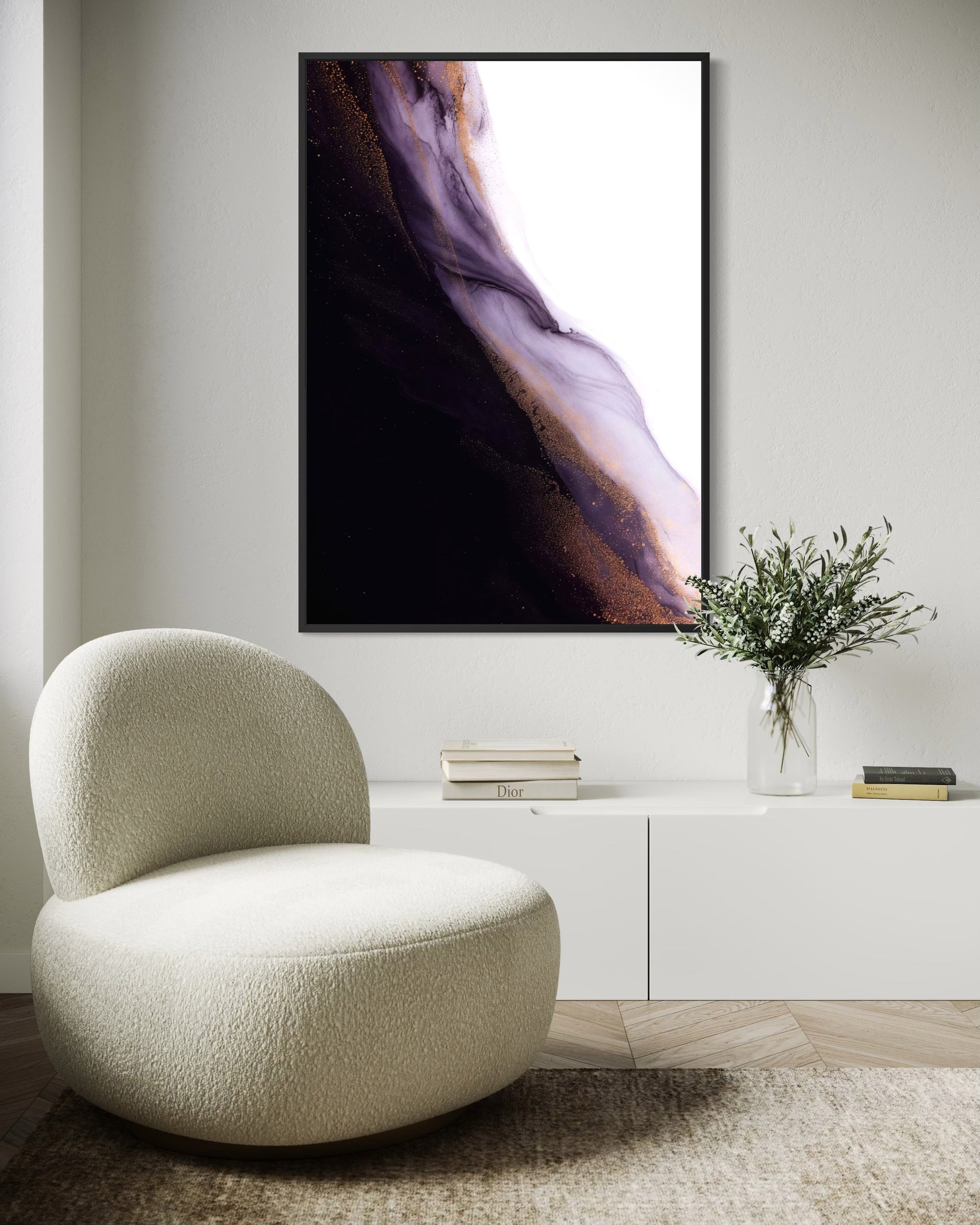 Midnight Amethyst con cornice nera, astratto viola e nero
