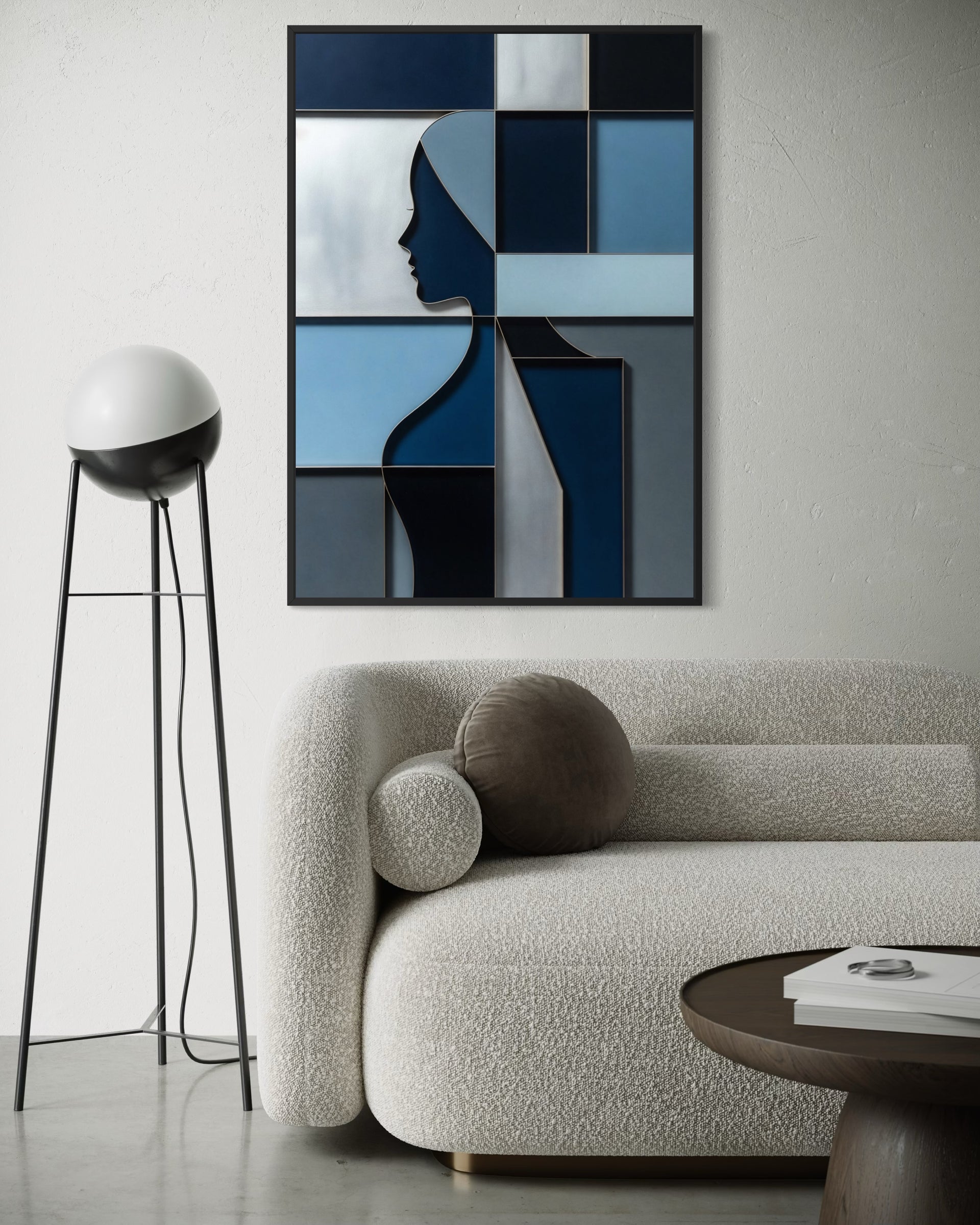 Architettura di un Pensiero, quadro astratto con profilo e cornice nera
