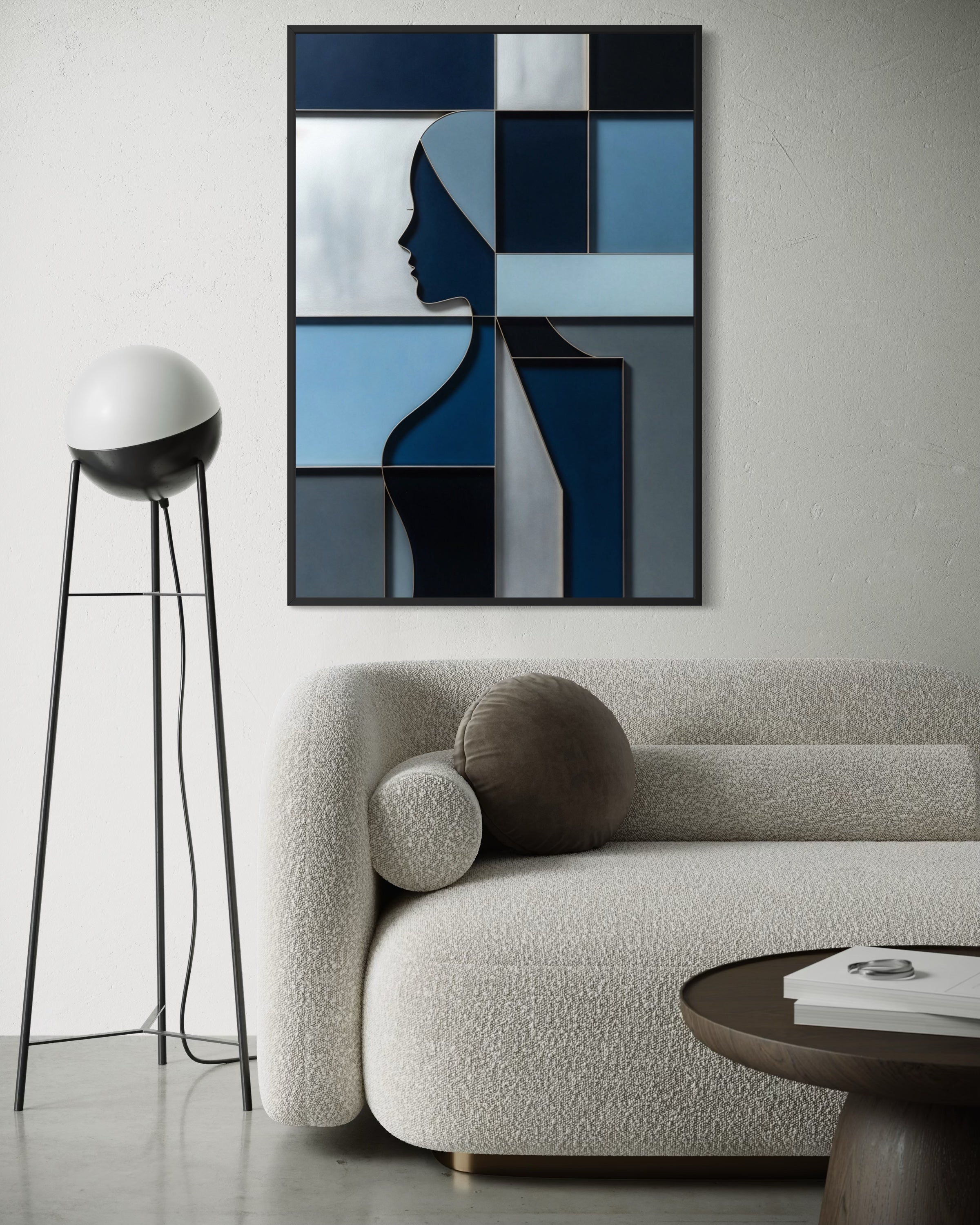 Architettura di un Pensiero, quadro astratto con profilo e cornice nera