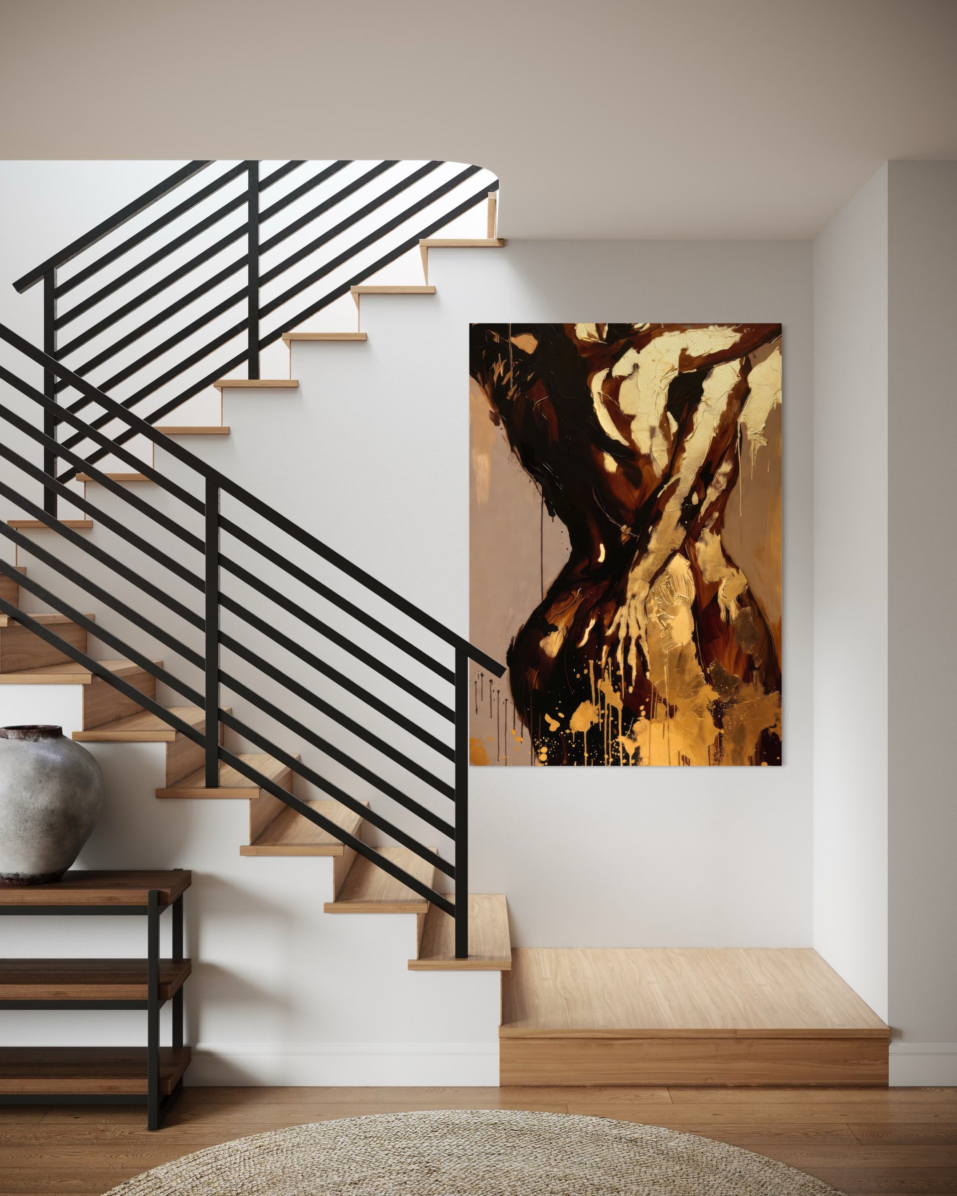 Materia d’Oro e Tenebra: quadro astratto oro e nero con cornice scura