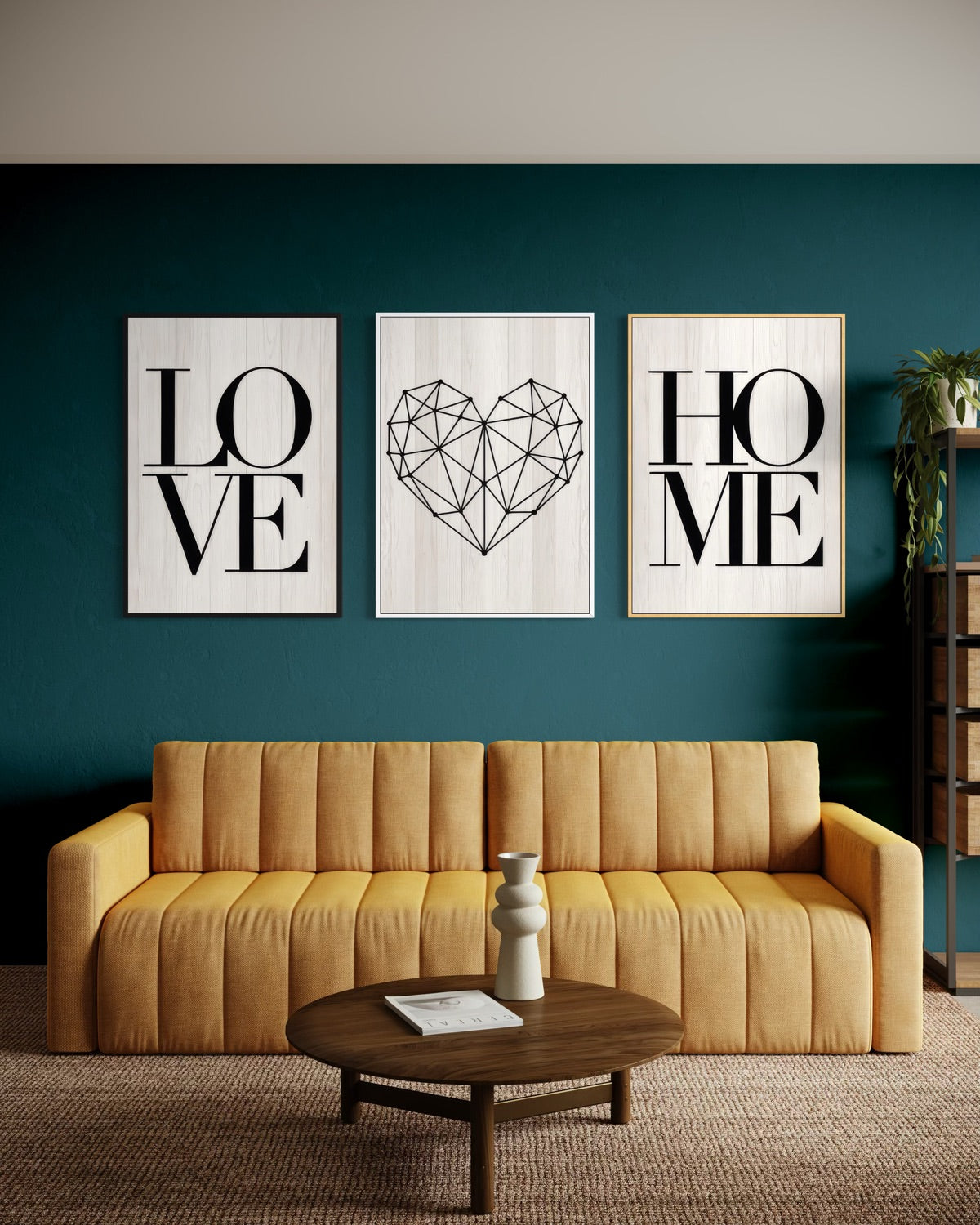Set di 3 stampe su tela: I LOVE, cuore geometrico, I LOVE ME