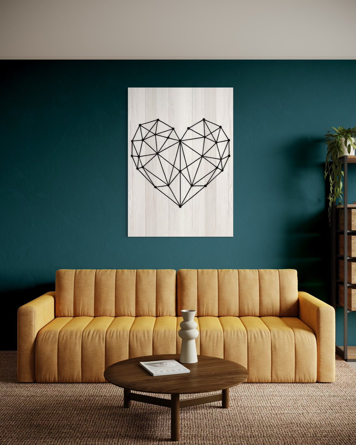 Stampa su tela con cuore geometrico nero su fondo bianco verticale